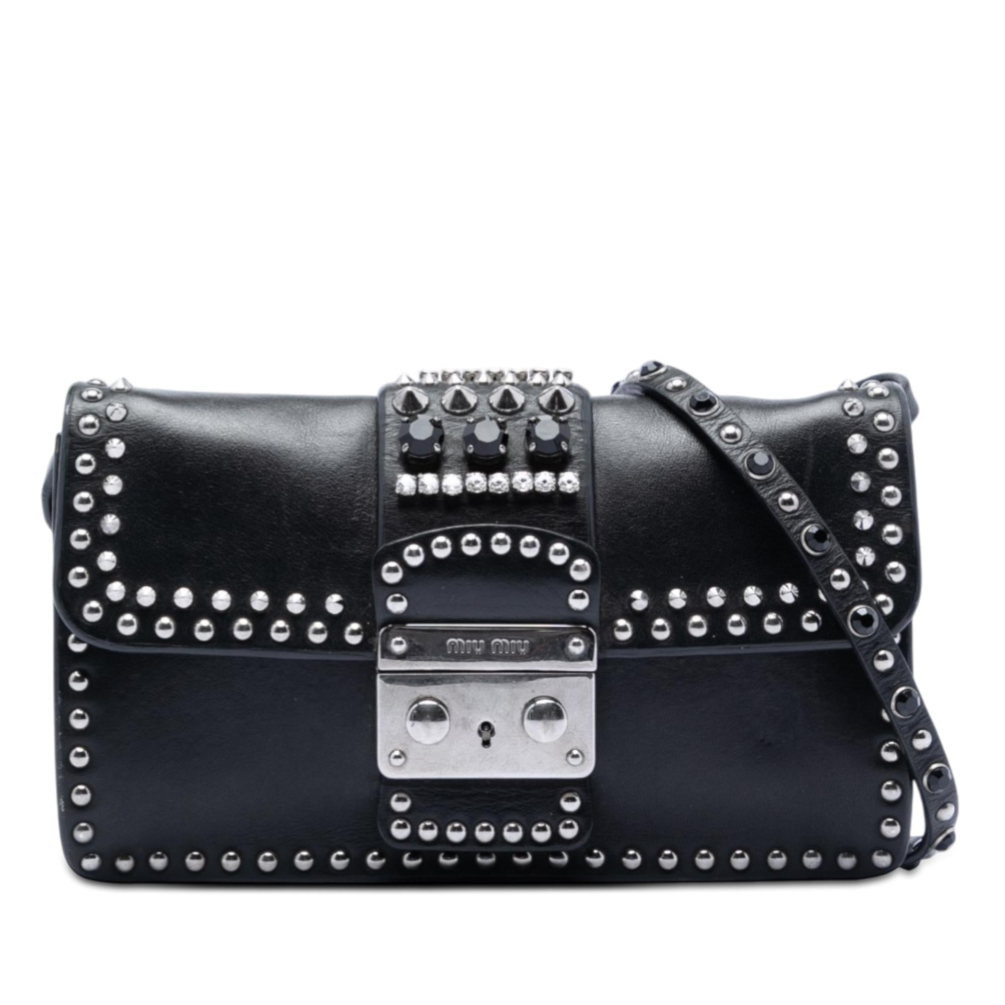 Miu Miu Studded Leather Push Lock Crossbody