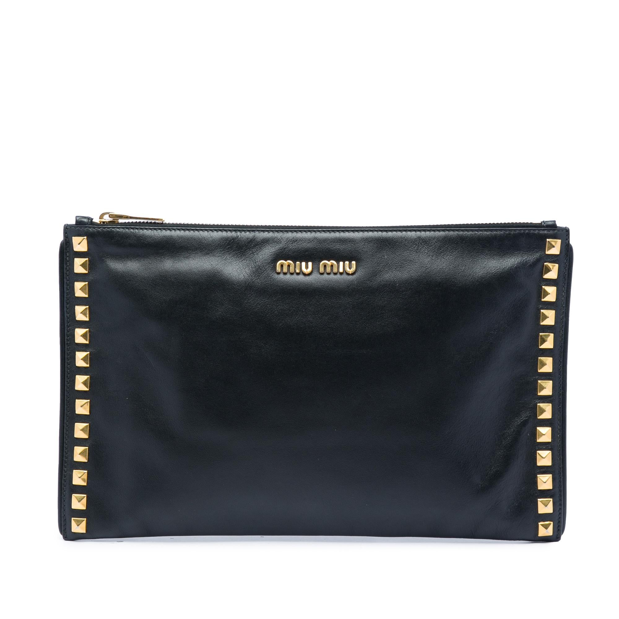 Miu Miu Studded Leather Zip Clutch