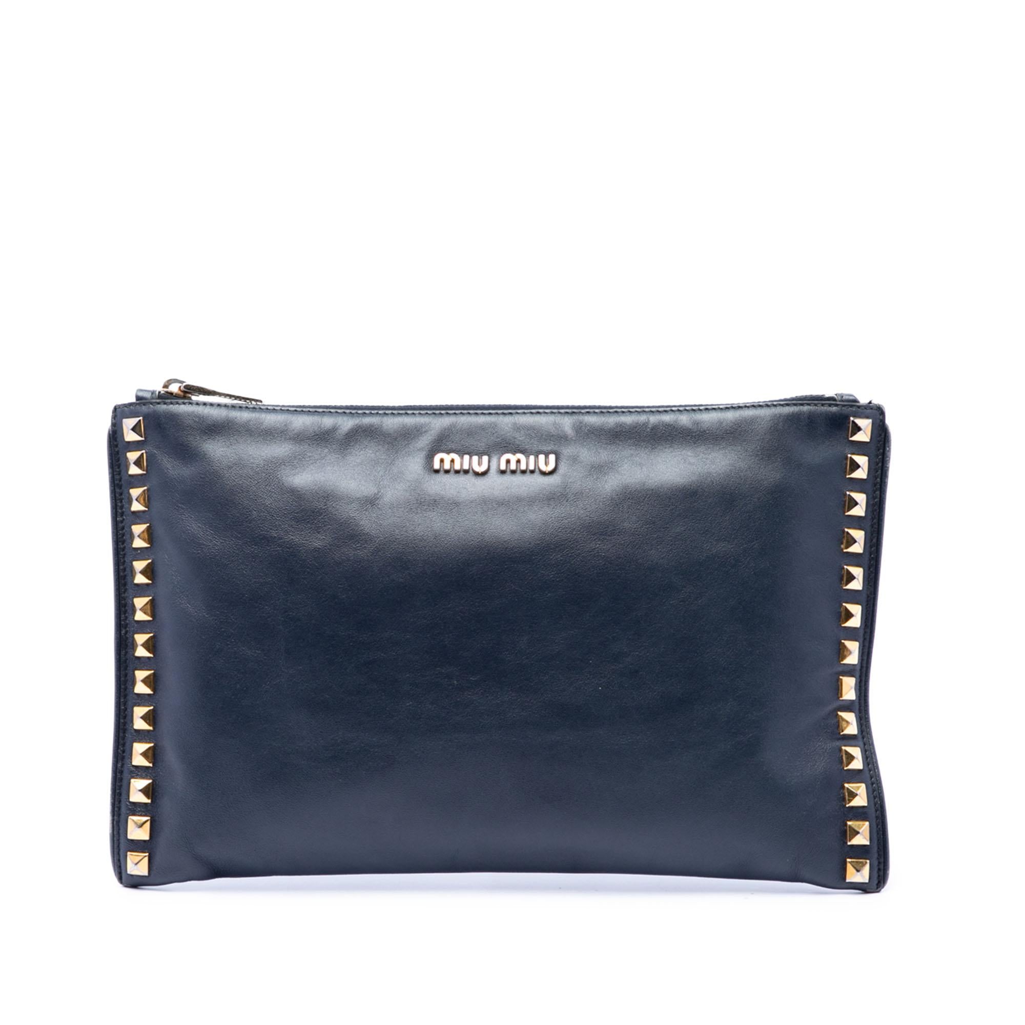 Miu Miu Studded Leather Zip Clutch