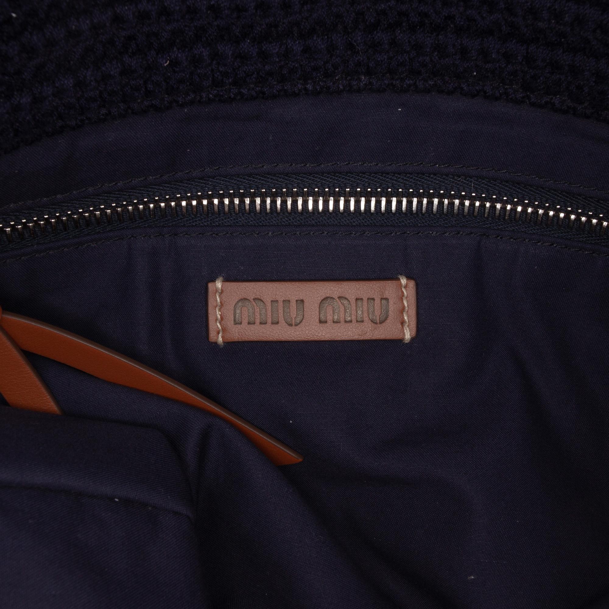 Miu Miu Tricolor Cotton Crochet Logo Striped Vertical Tote