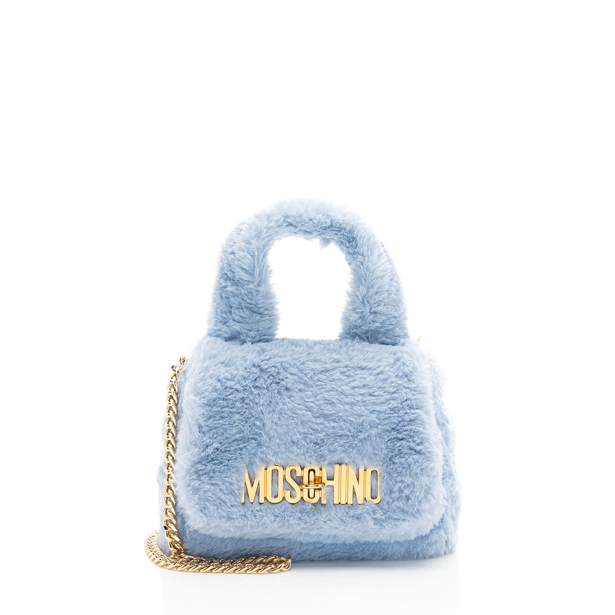 Moschino Faux Fur Logo Mini Flap Bag