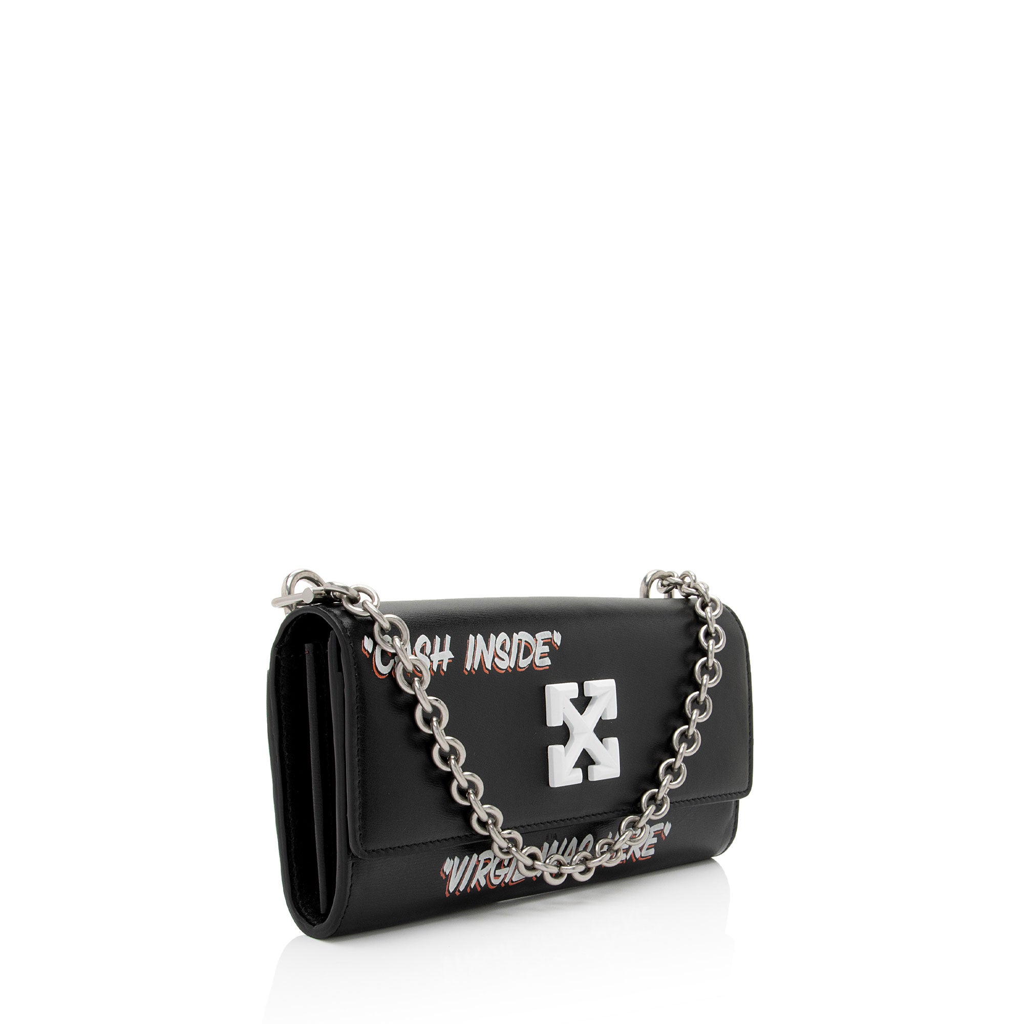 Off-White Leather Logo Jitney Wallet on Chain Bag (SHF-2hNOMK)