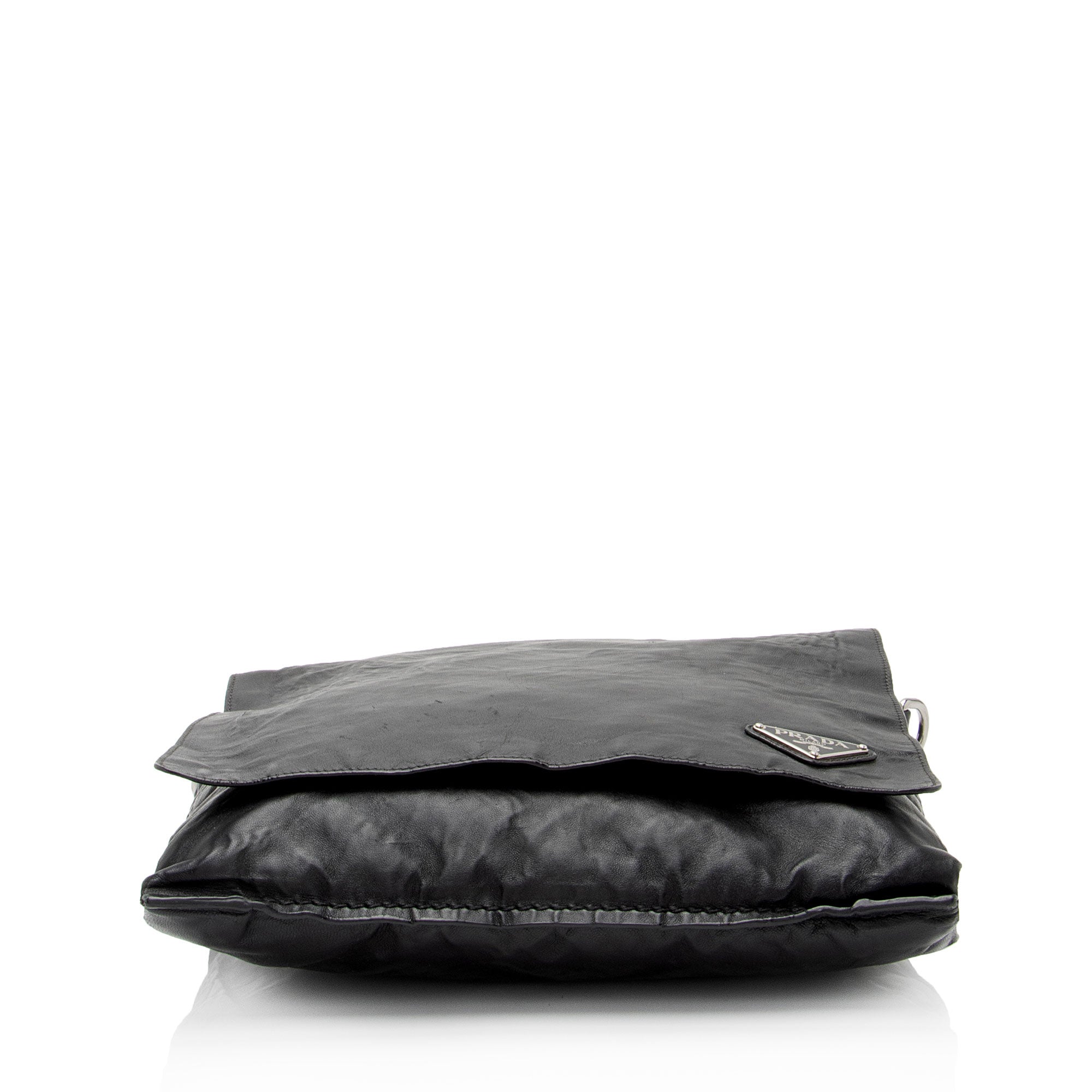 Prada Aged Calfskin Flap Messenger Bag (SHF-D2J23z)