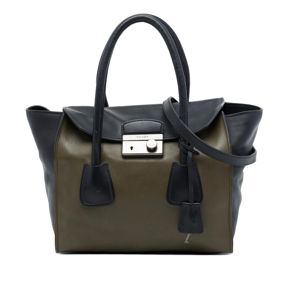 Prada Bicolor Glace Calf Sound Lock Satchel
