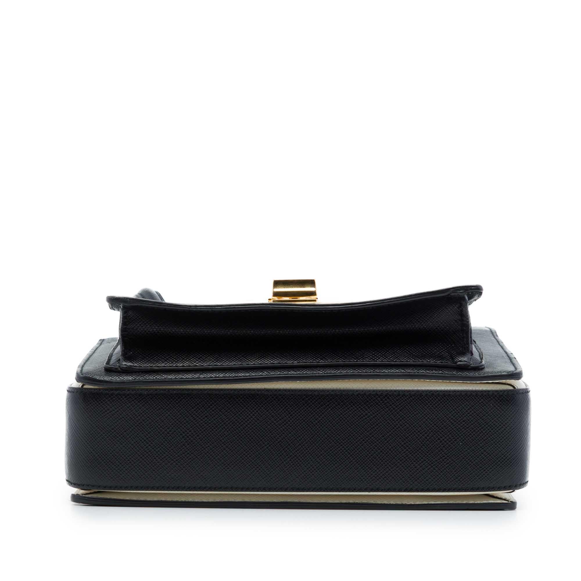 Prada Bicolor Saffiano Double Turn Lock Top Handle Bag
