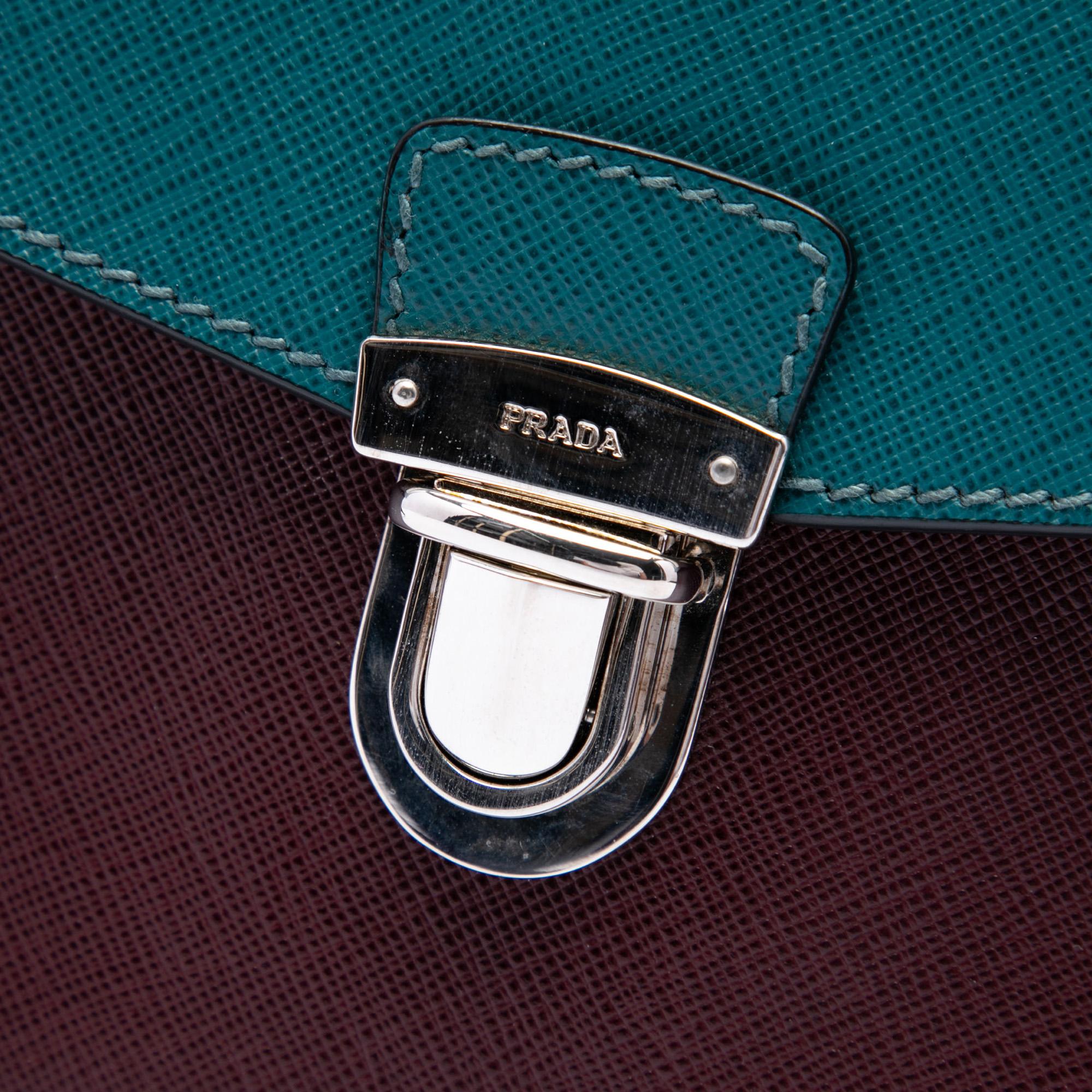 Prada Bicolor Saffiano Envelope Push Lock Clutch