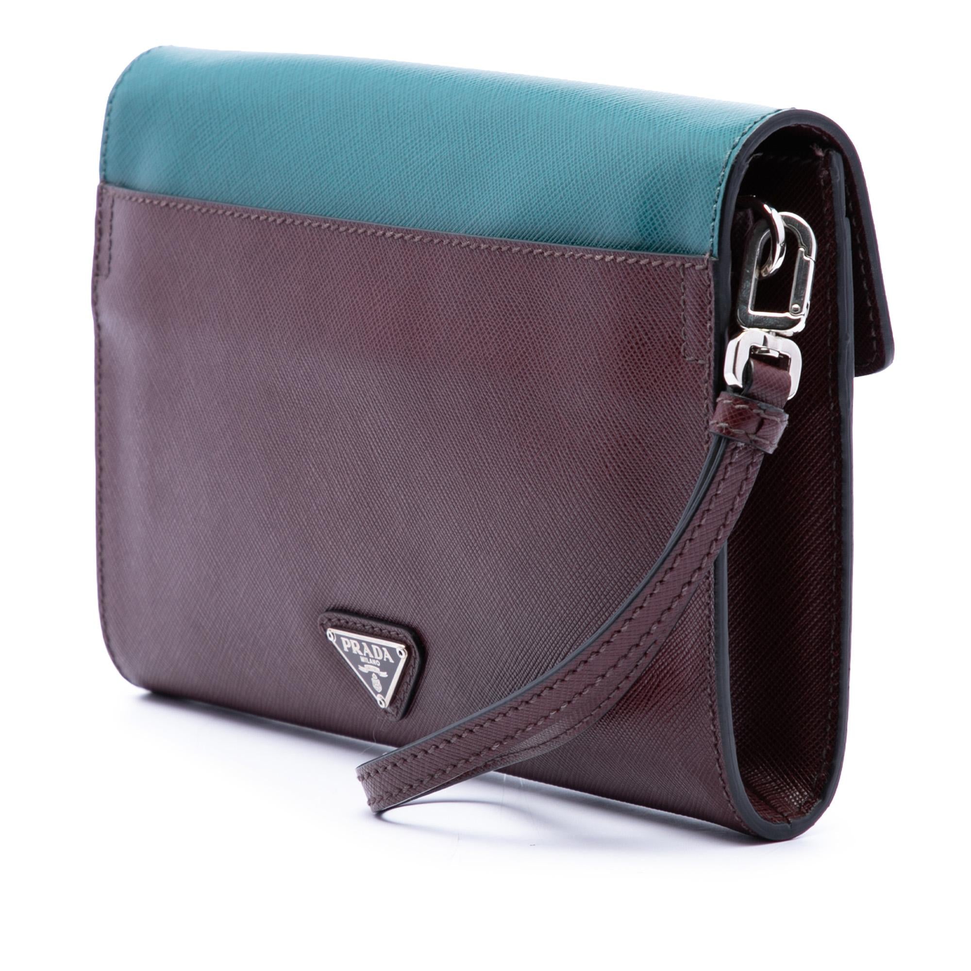 Prada Bicolor Saffiano Envelope Push Lock Clutch