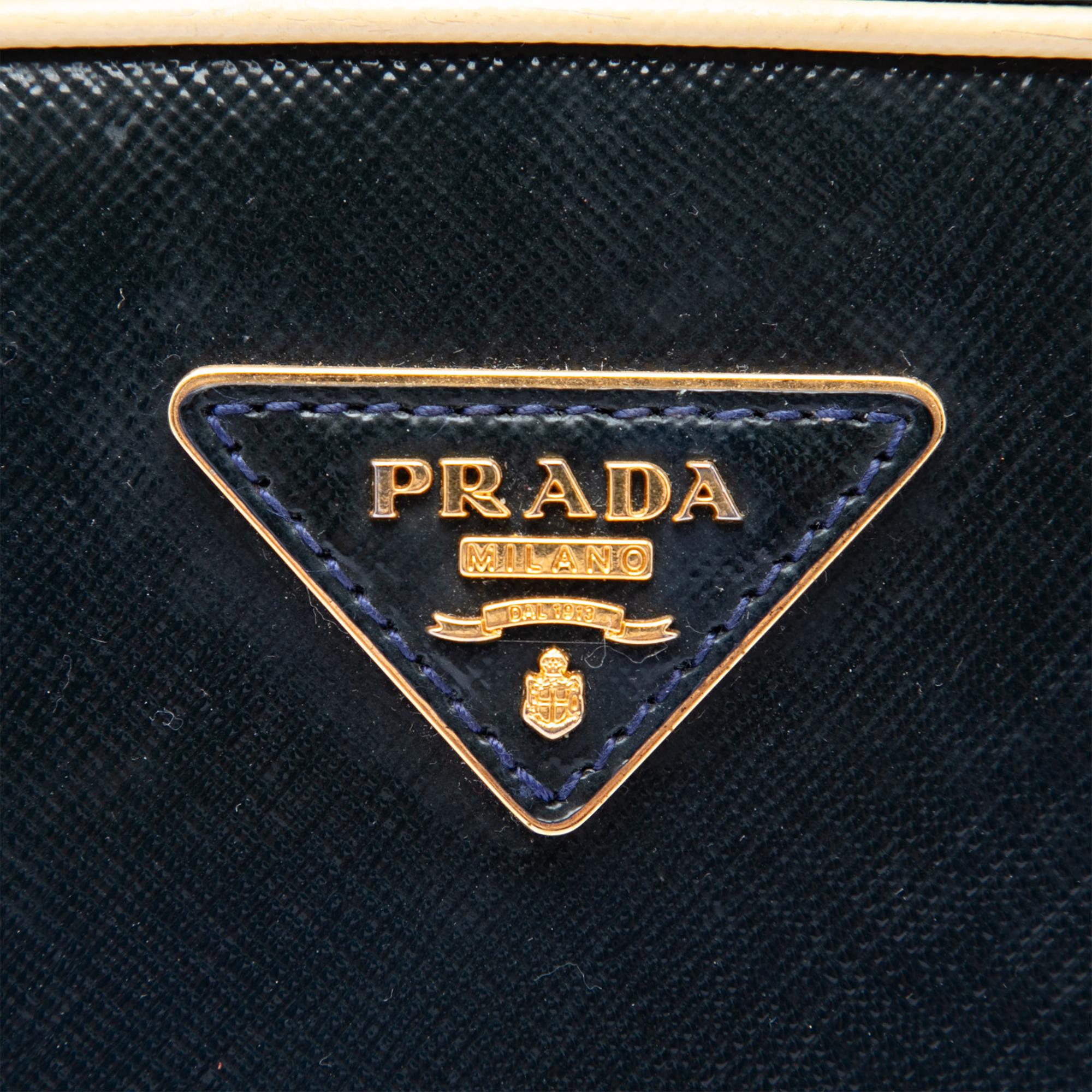 Prada Bicolor Saffiano Vernice Pyramid Frame Handbag