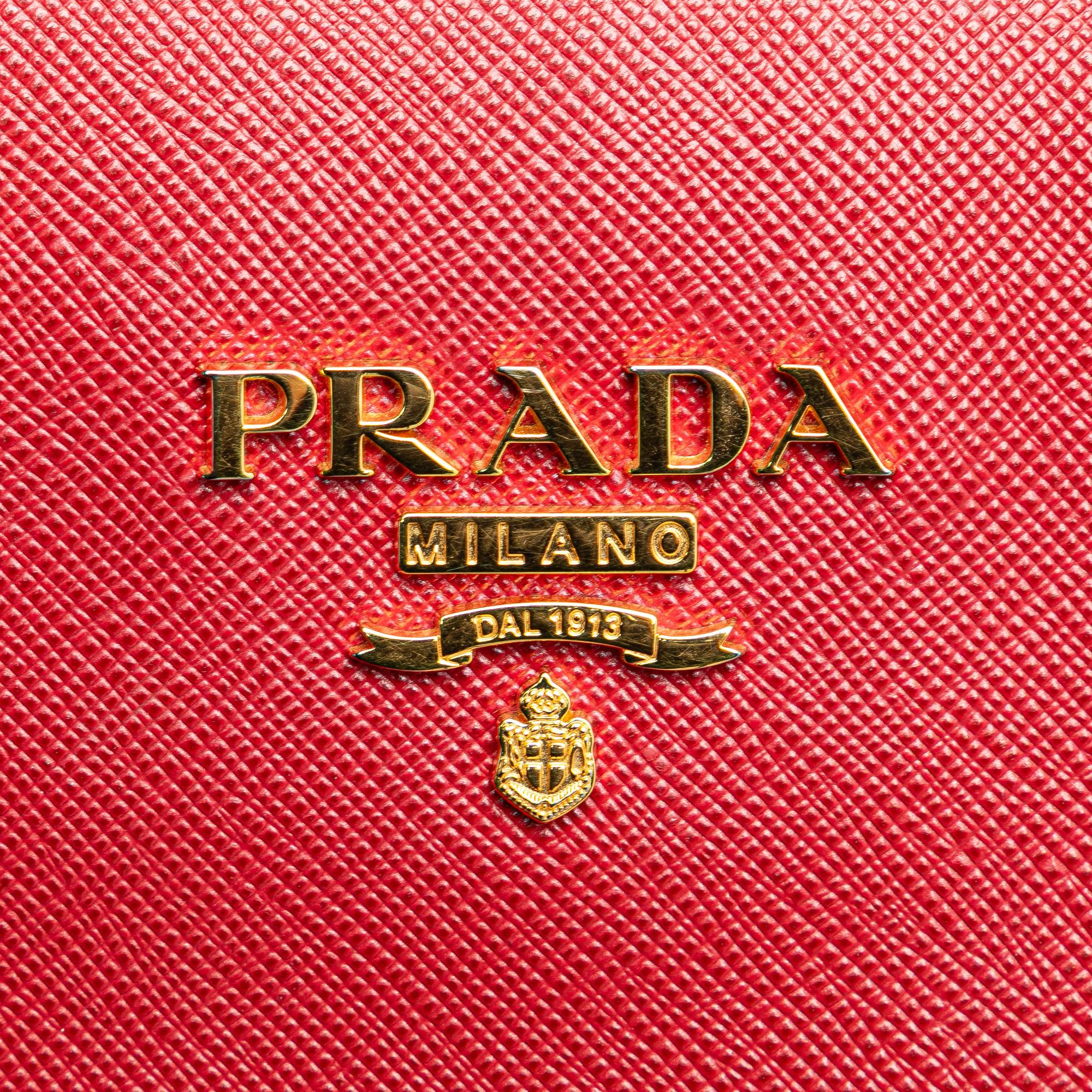 Prada Bicolor Soft Calf Trimmed Saffiano Satchel
