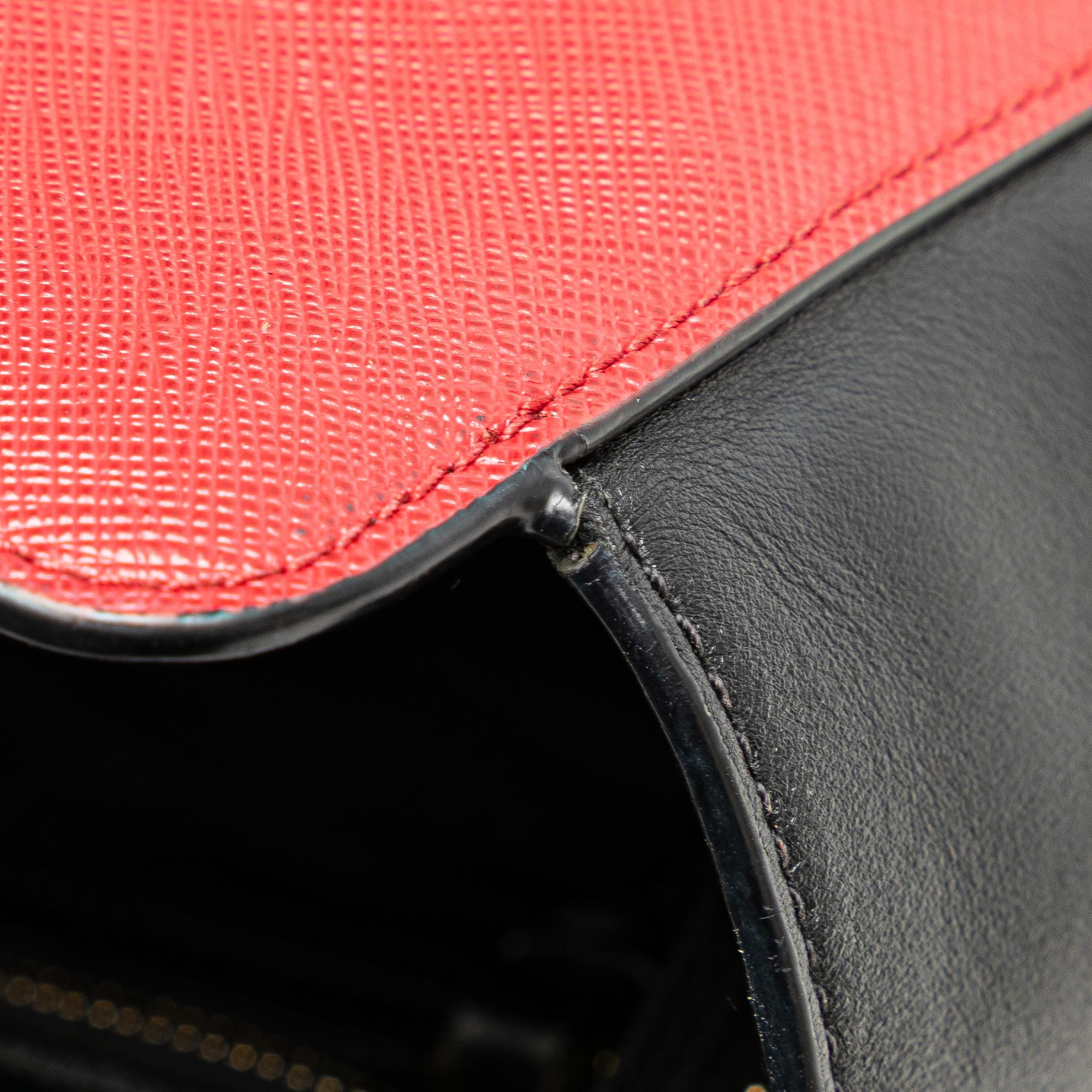 Prada Bicolor Soft Calf Trimmed Saffiano Satchel