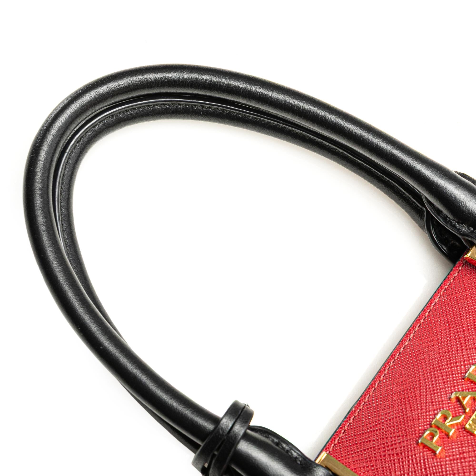 Prada Bicolor Soft Calf Trimmed Saffiano Satchel