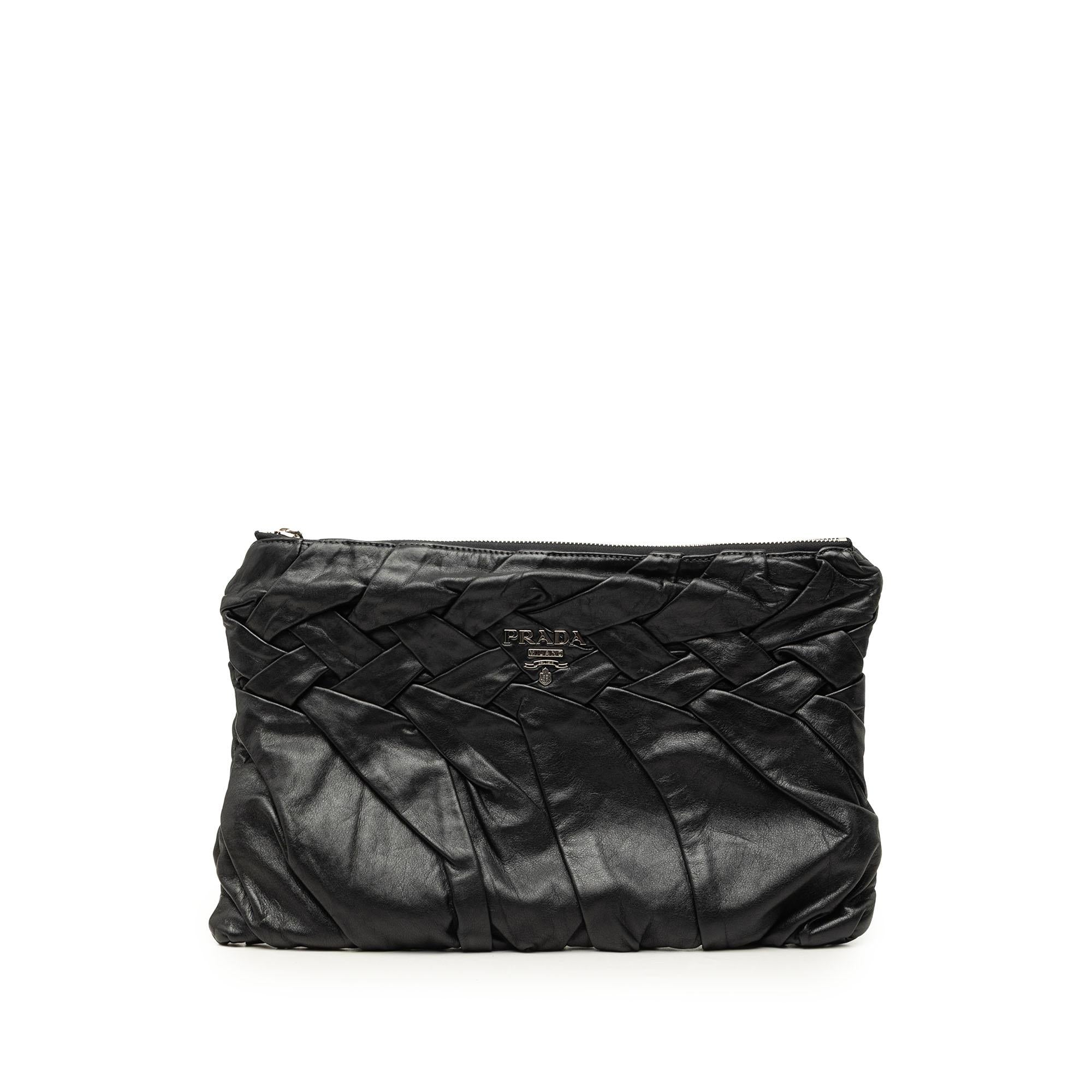 Prada Calfskin Diamond Pleated Clutch