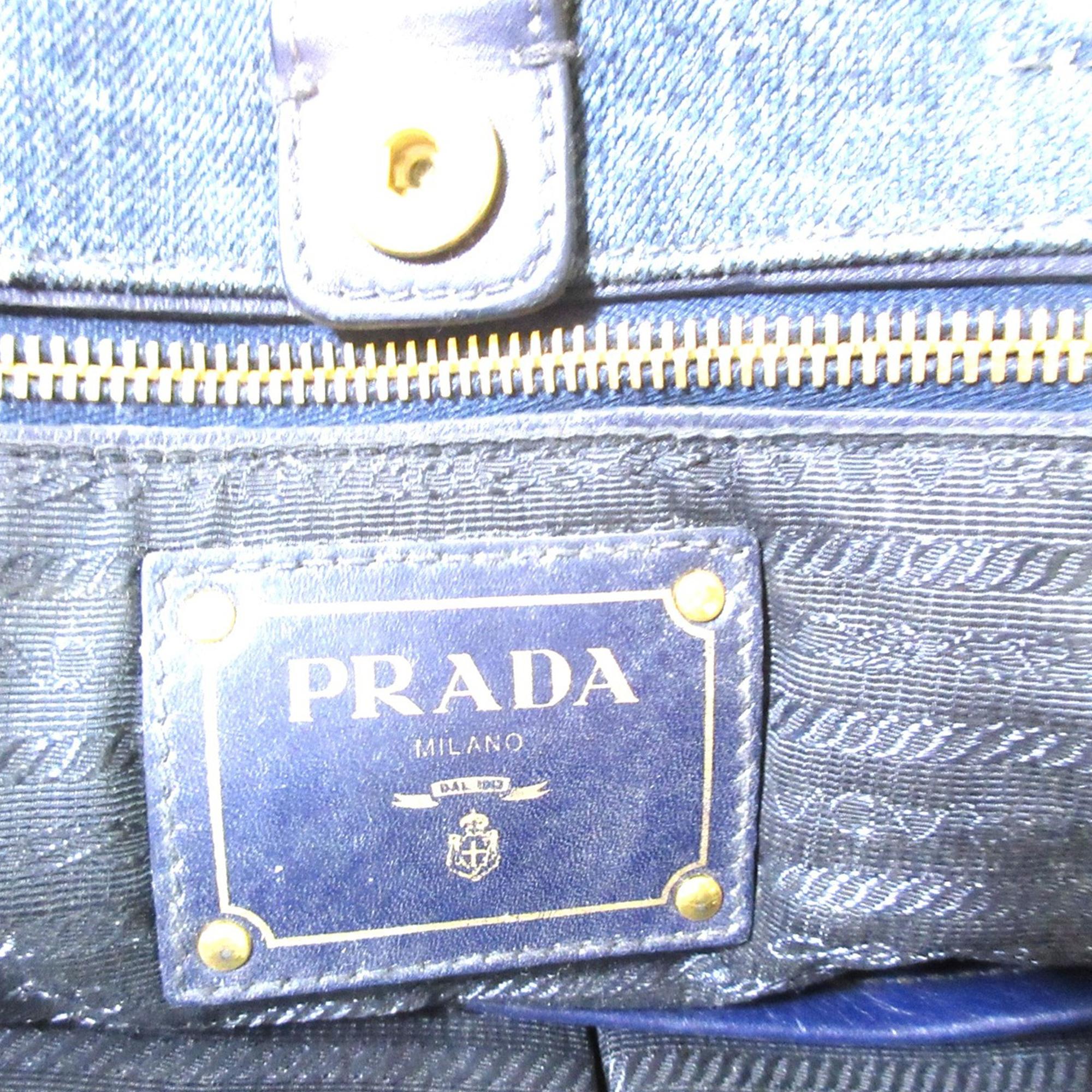 Prada Canapa Logo Denim Satchel (SHG-95fGVv)
