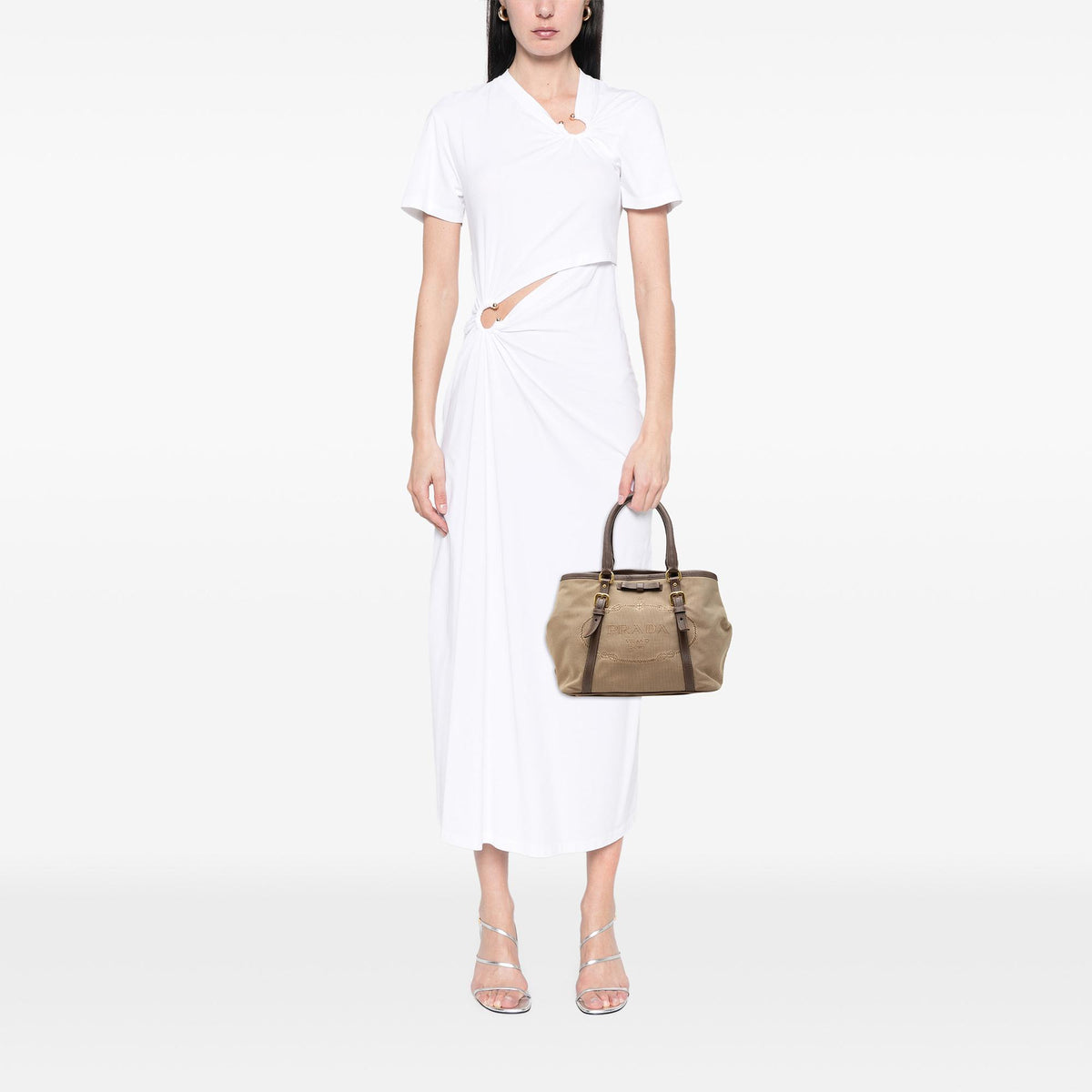 Prada Canvas Canapa Logo Bow Satchel