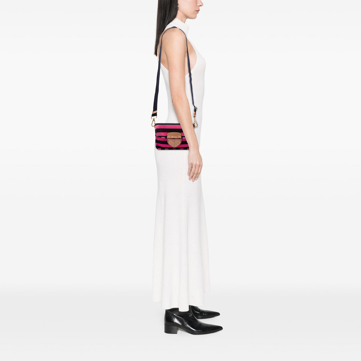 Prada Canvas Canapa Righe Striped Crossbody