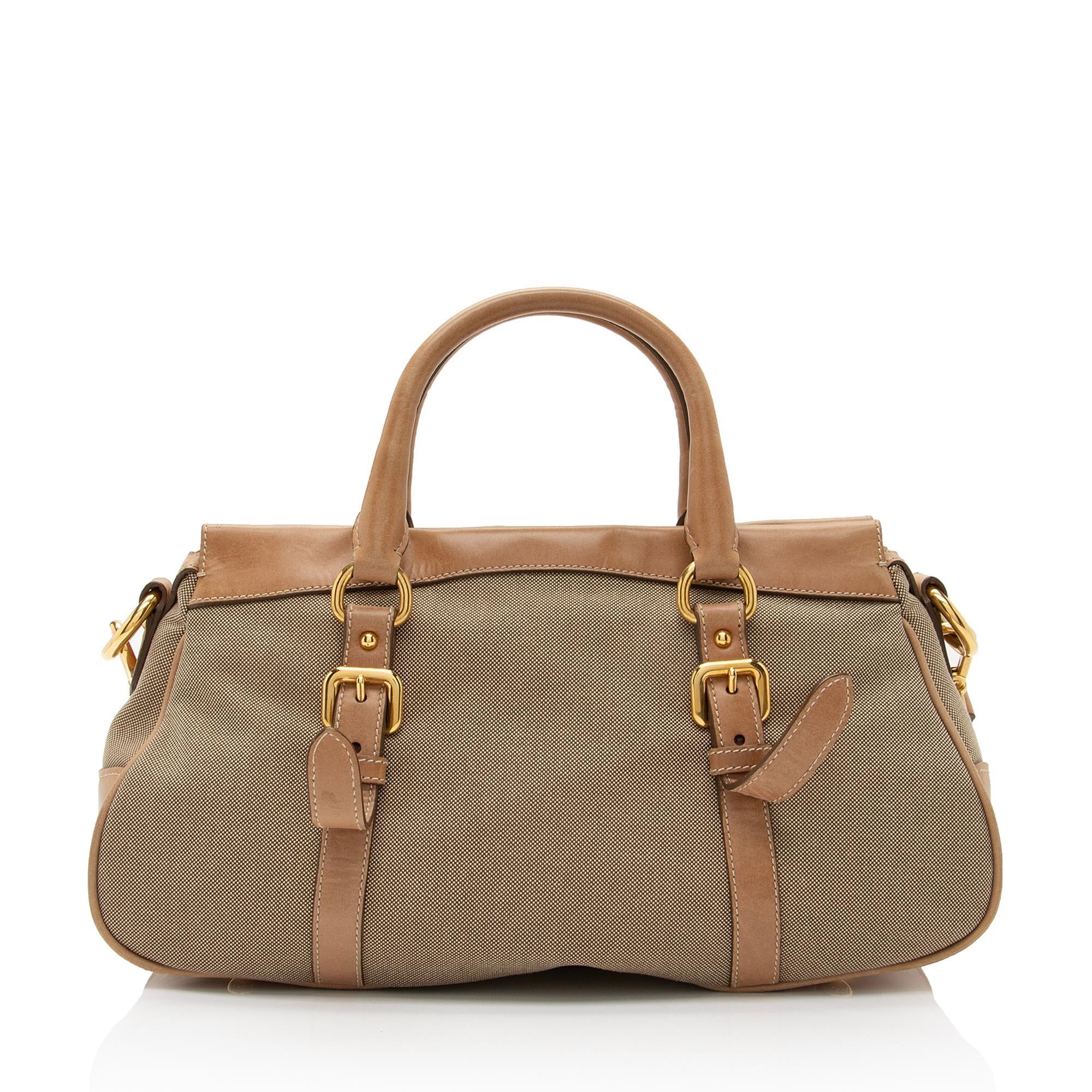 Prada Canvas Logo Satchel (SHF-pgvjOz)