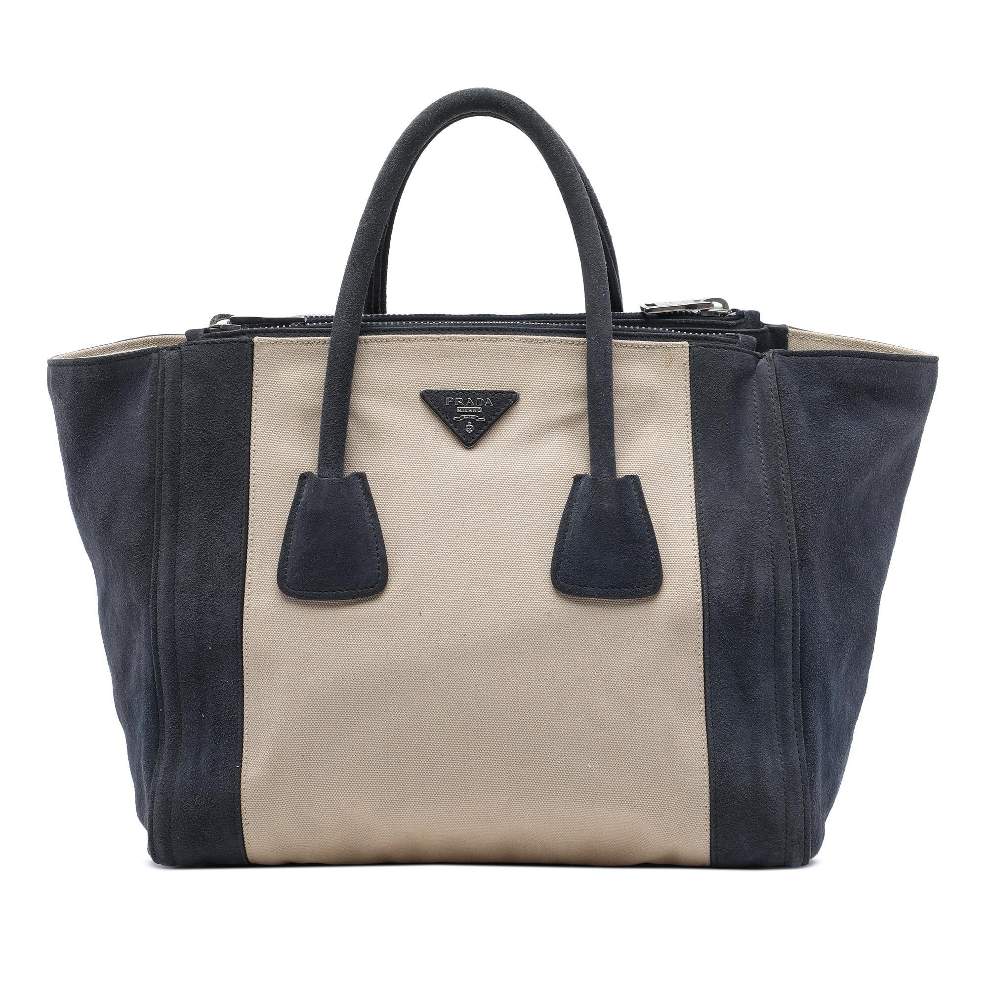 Prada Canvas and Suede Twin Pocket Double Handle Satchel