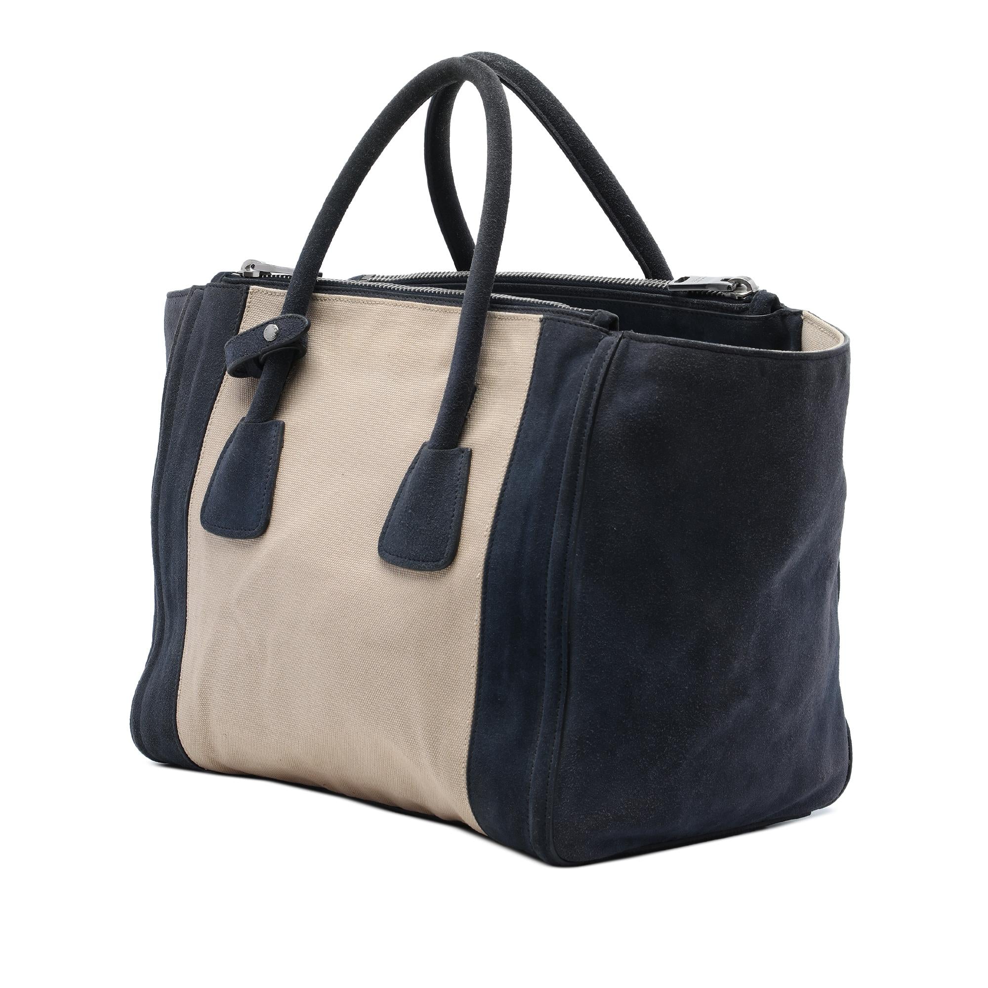 Prada Canvas and Suede Twin Pocket Double Handle Satchel