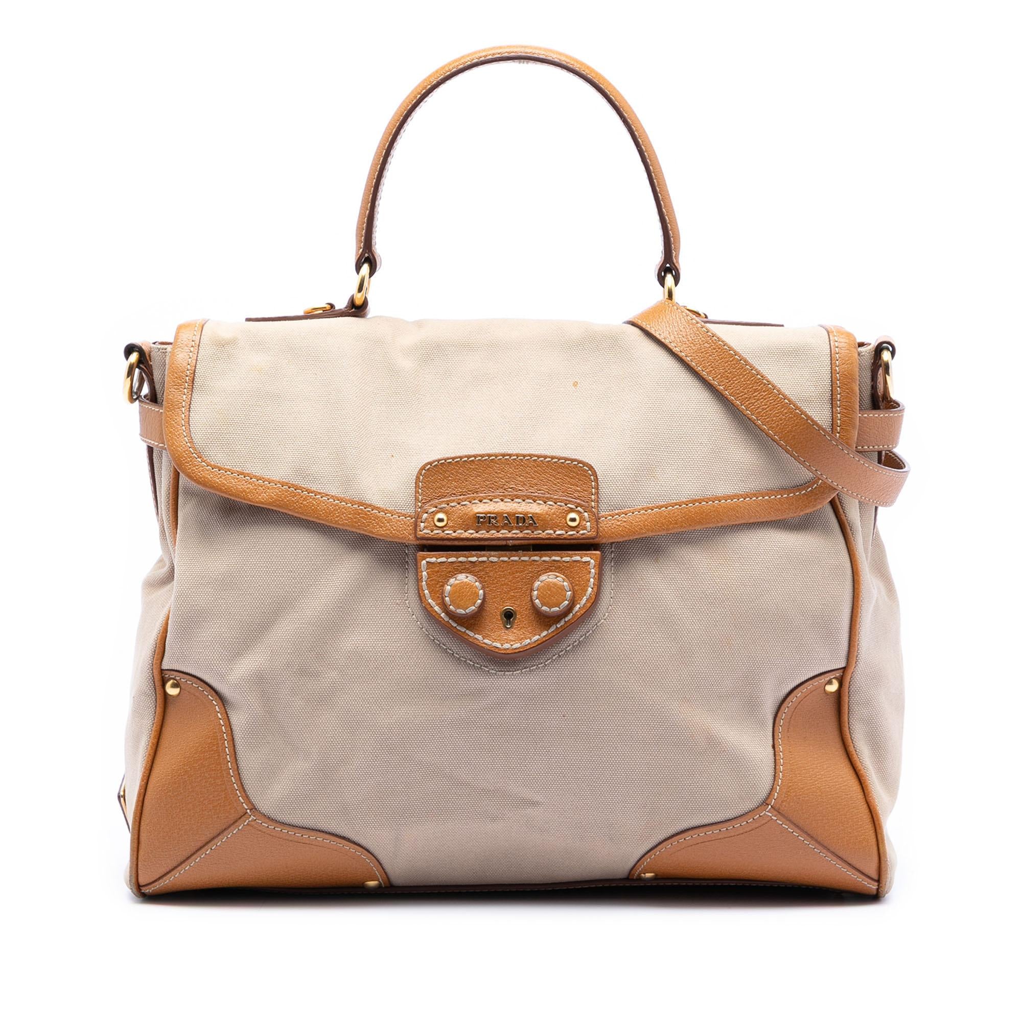 Prada Cinghiale Trimmed Canapa Top Handle Bag