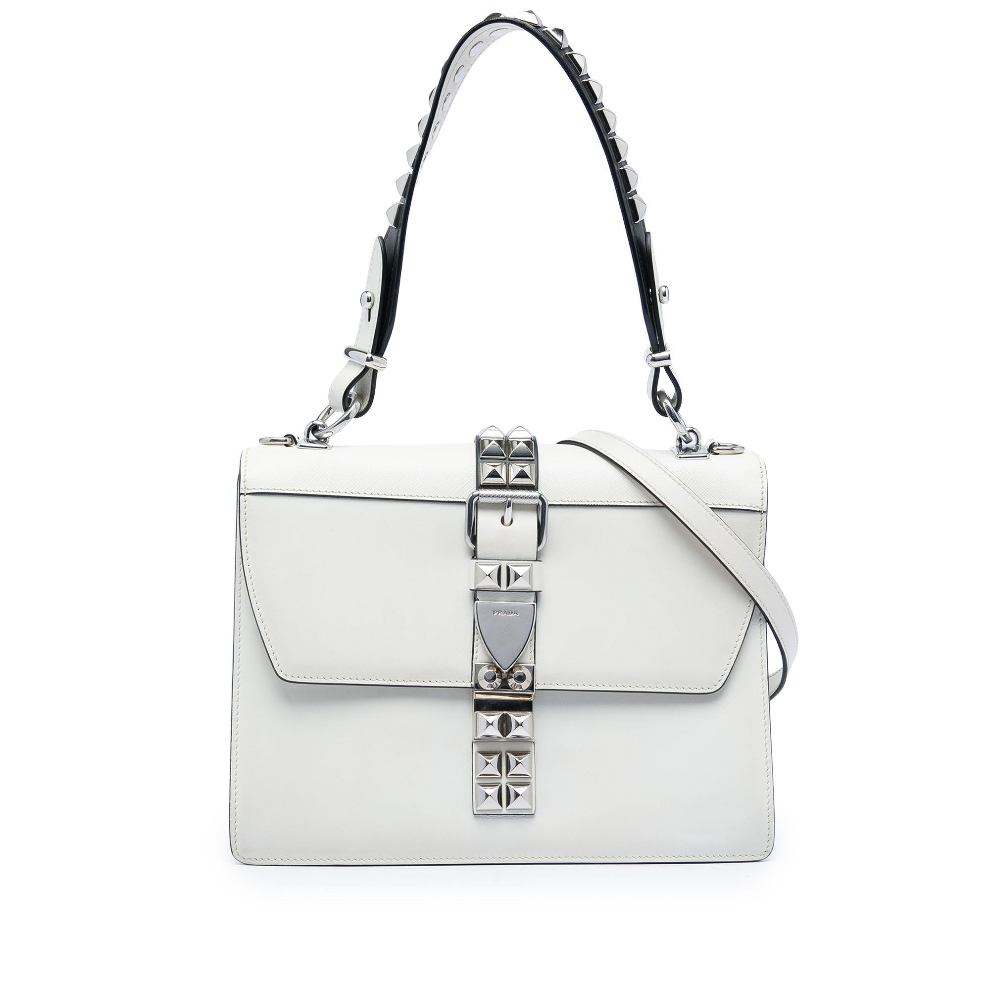 Prada City Calf and Saffiano Studded Elektra Satchel