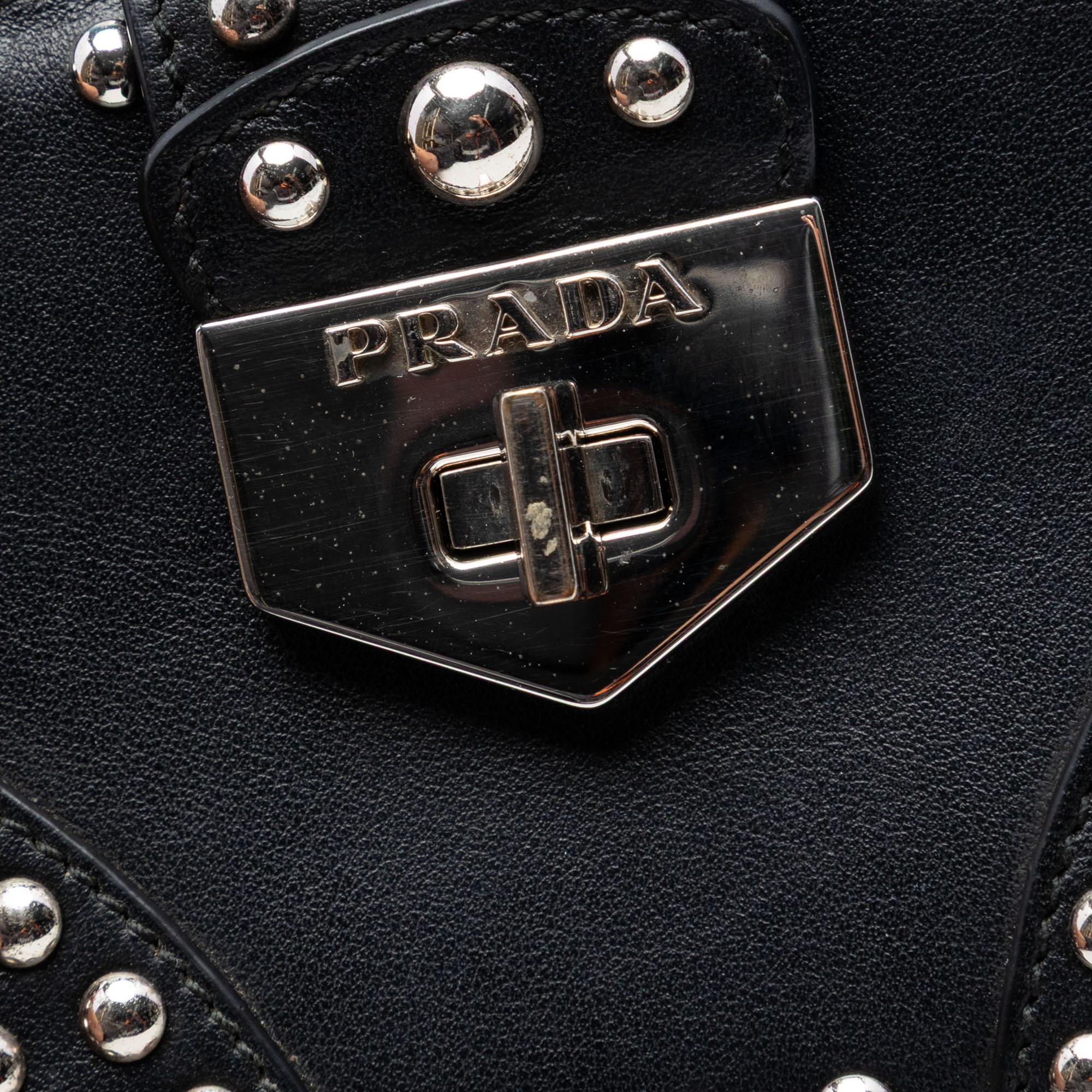 Prada City Calfskin Studded Elektra Turn Lock Clutch