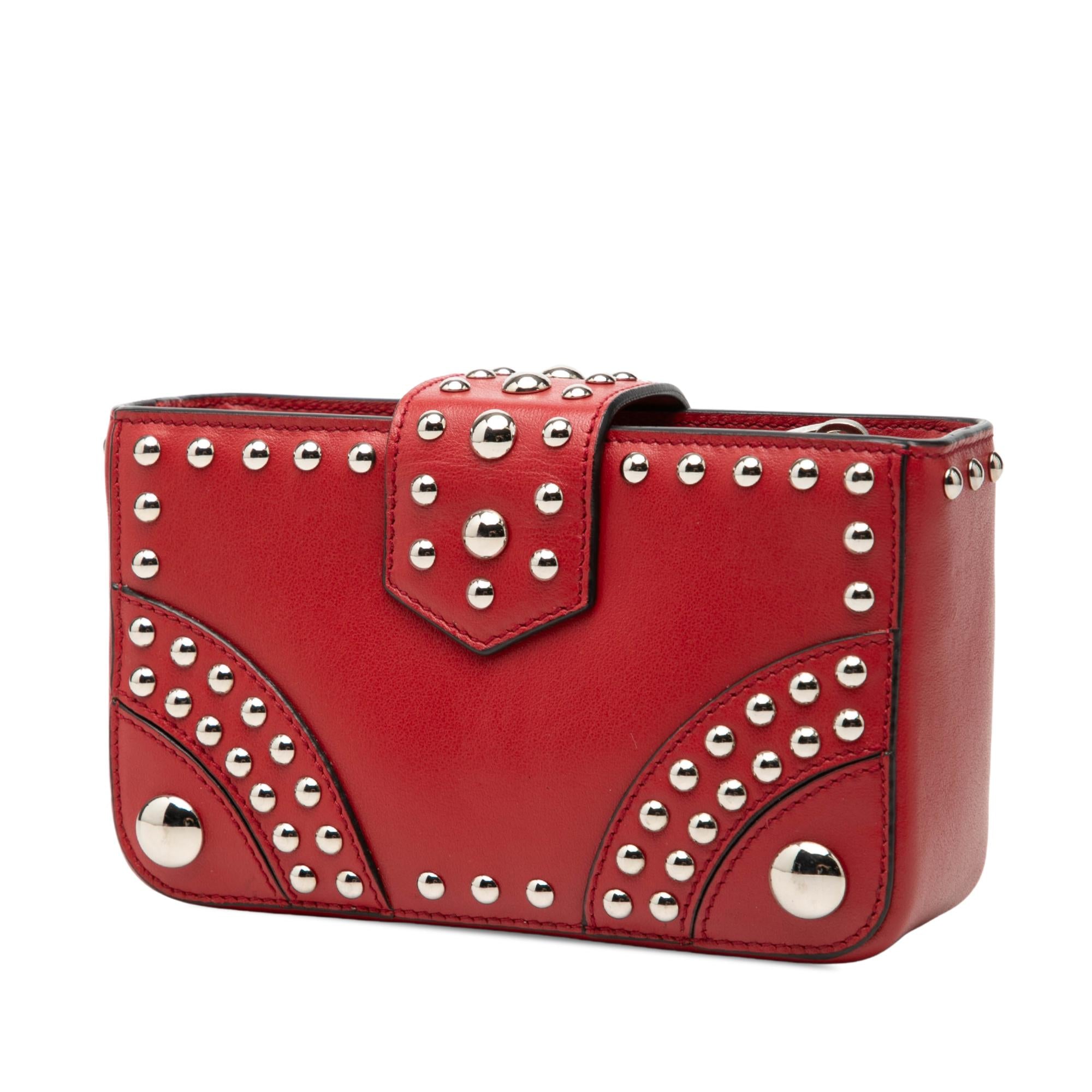 Prada City Calfskin Studded Elektra Turn Lock Clutch