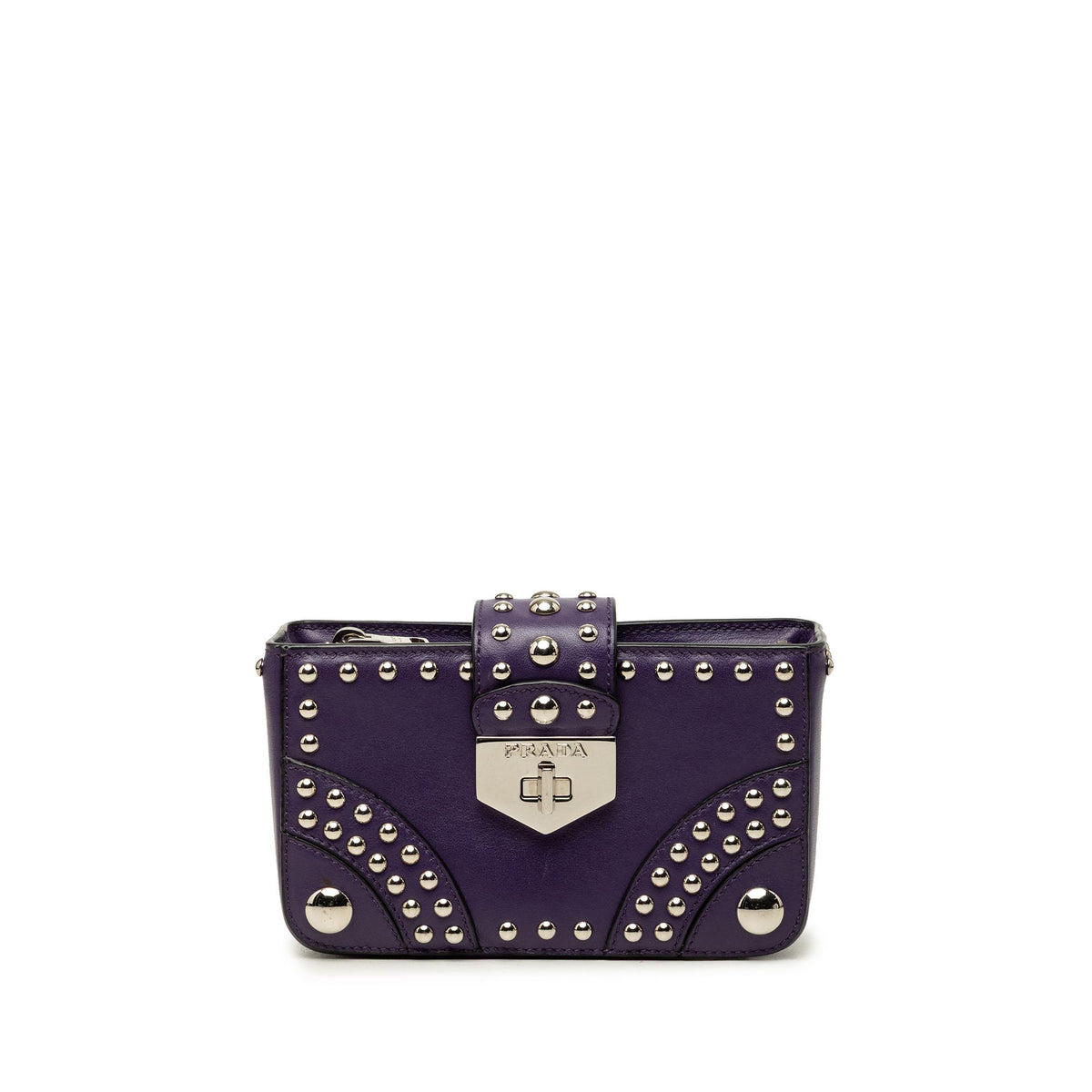 Prada City Calfskin Studded Elektra Turn Lock Clutch