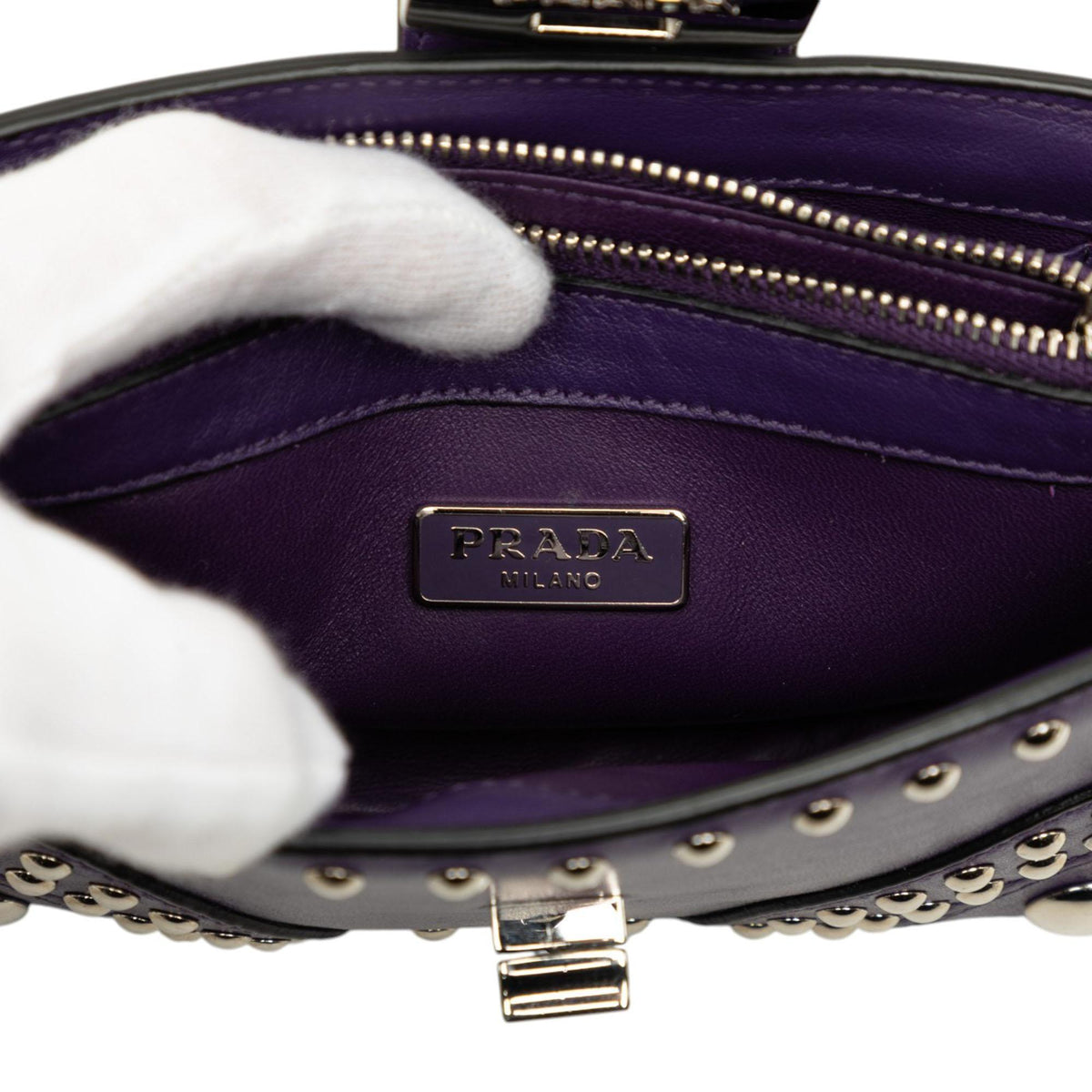 Prada City Calfskin Studded Elektra Turn Lock Clutch