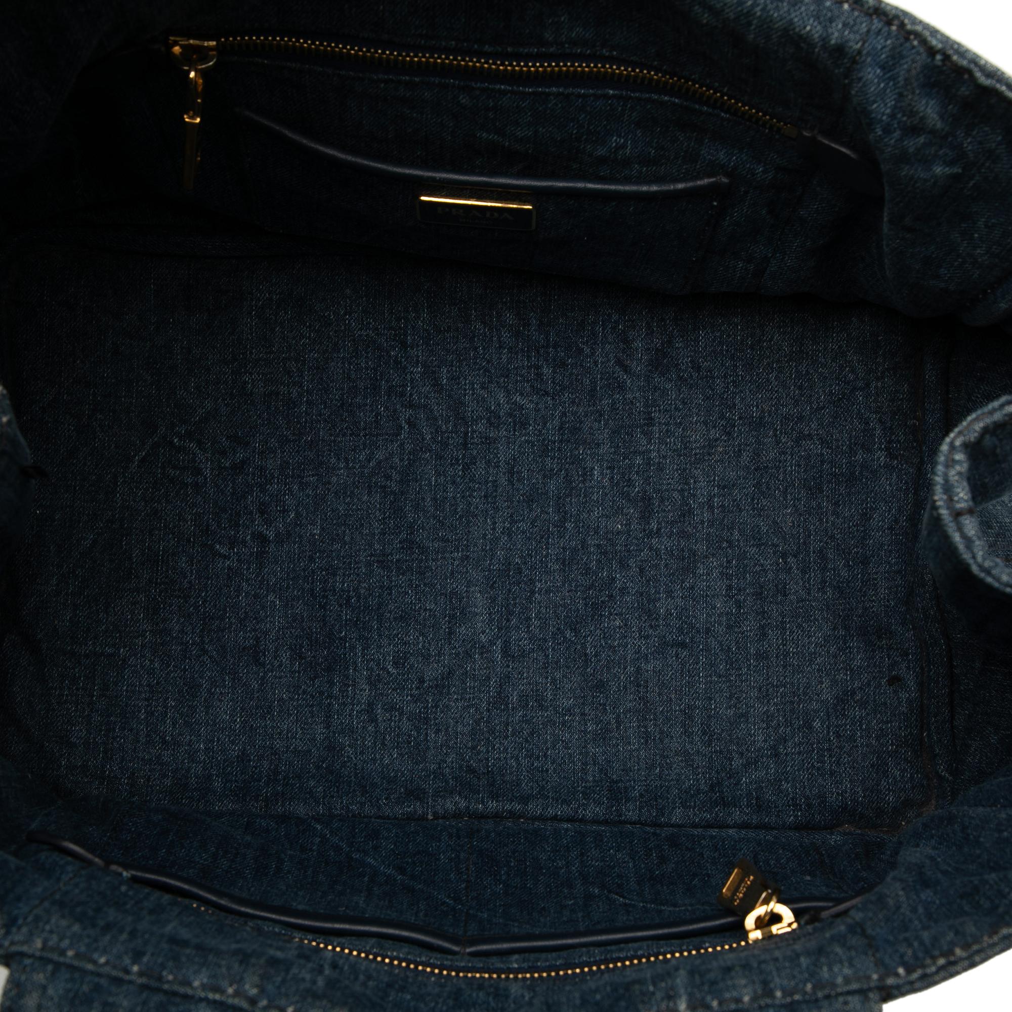 Prada Denim Canapa Logo Tote