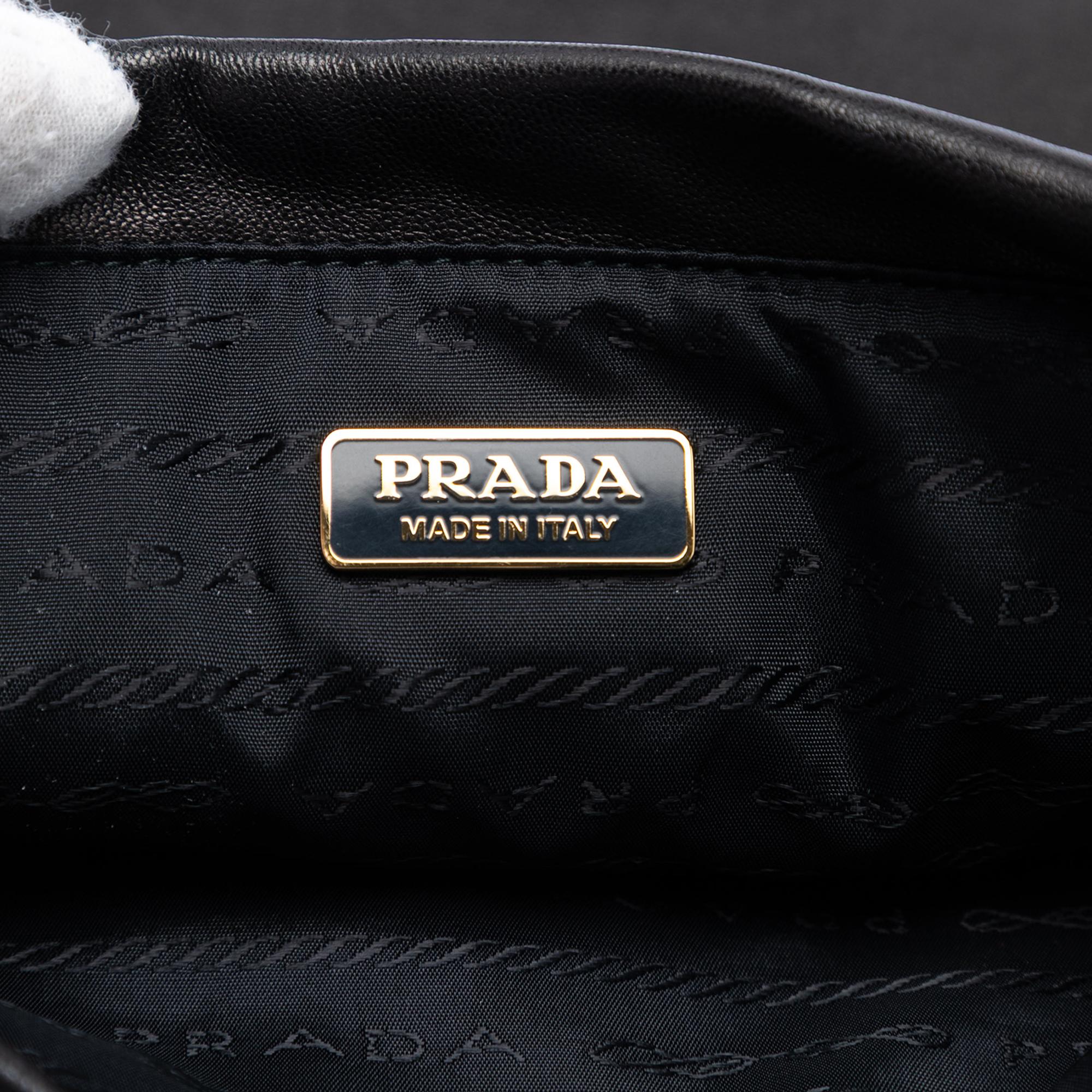Prada Embroidered Leather Drawstring Pouch