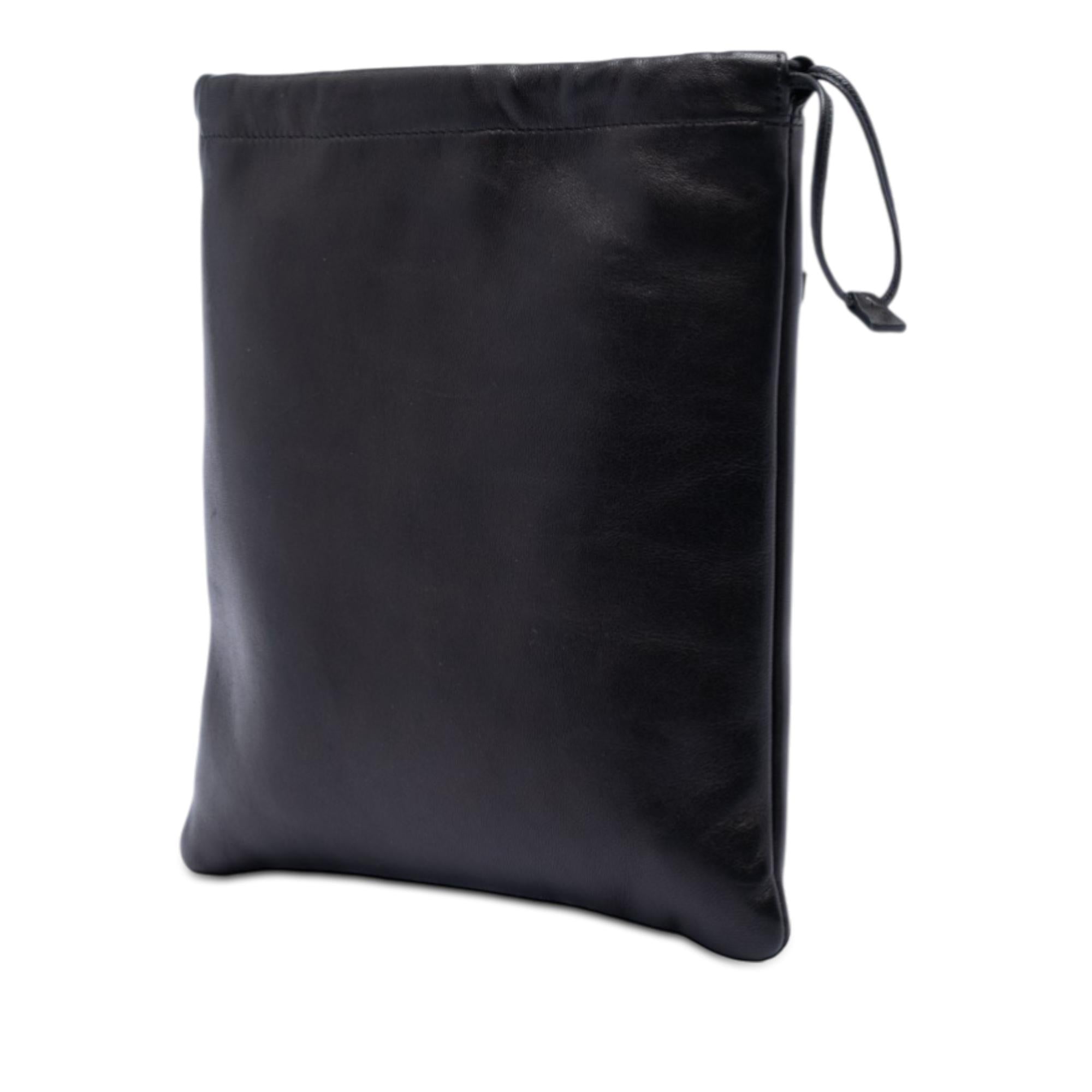 Prada Embroidered Leather Drawstring Pouch