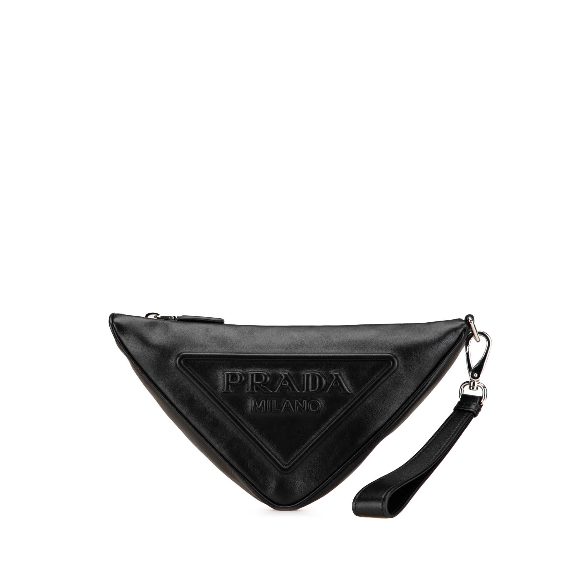 Prada Grace Lux Triangle Logo Embossed Triangle Wristlet Pouch