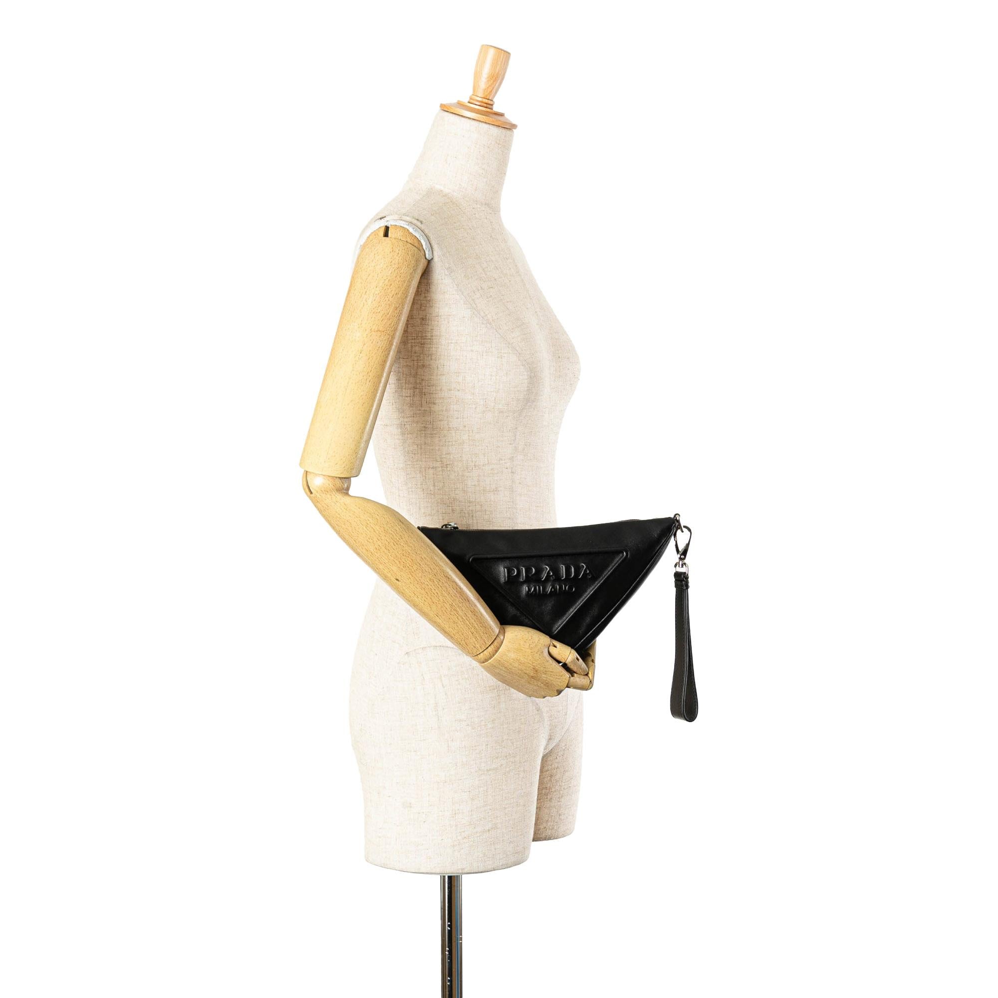 Prada Grace Lux Triangle Logo Embossed Triangle Wristlet Pouch
