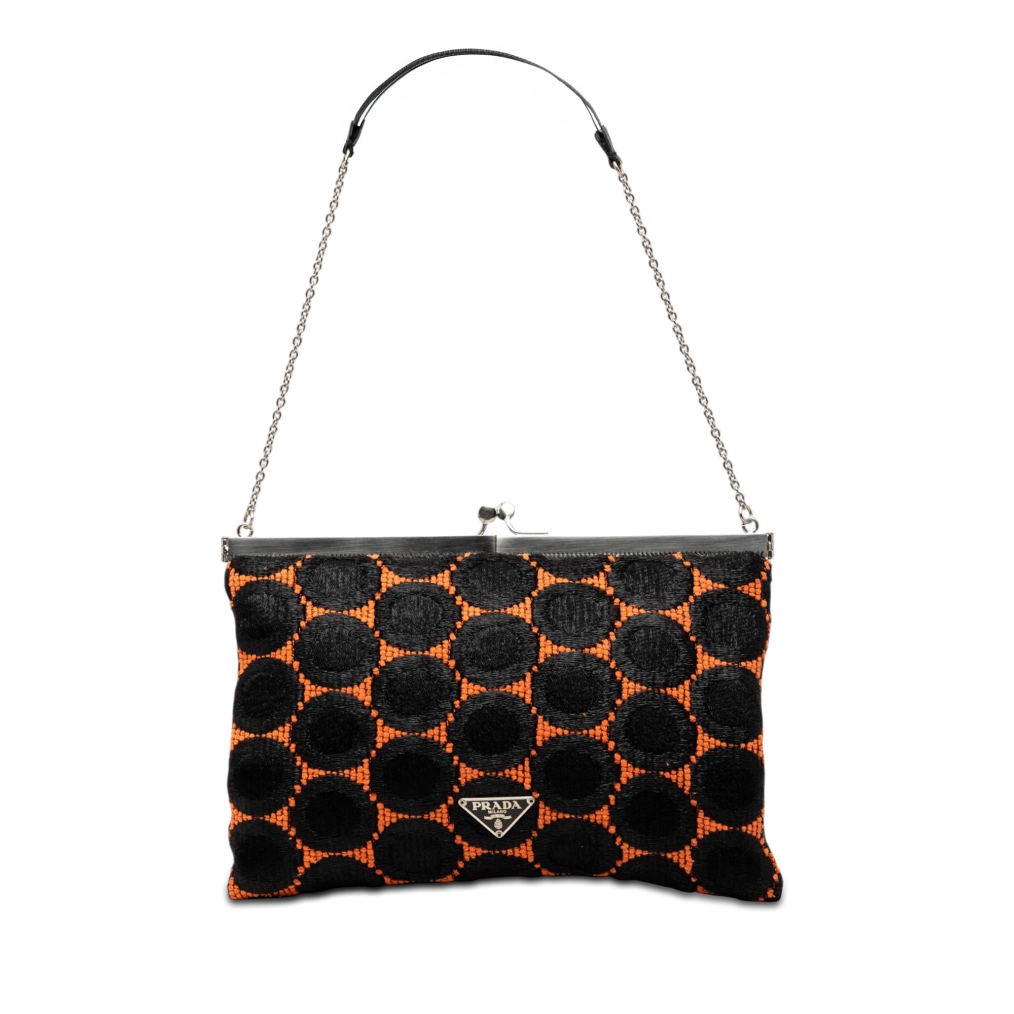 Prada Jacquard Kisslock Clutch with Chain