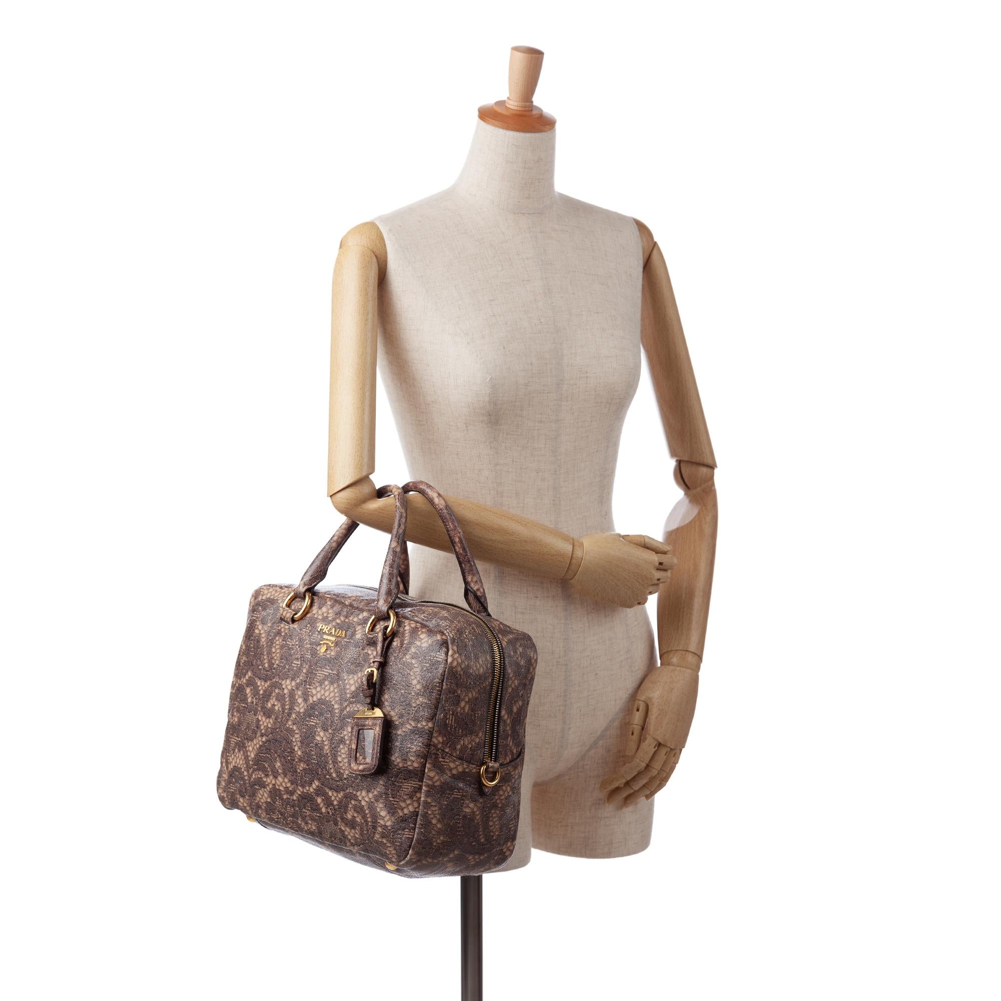 Prada Lace Print Bauletto Handbag (SHG-GwbtwK)
