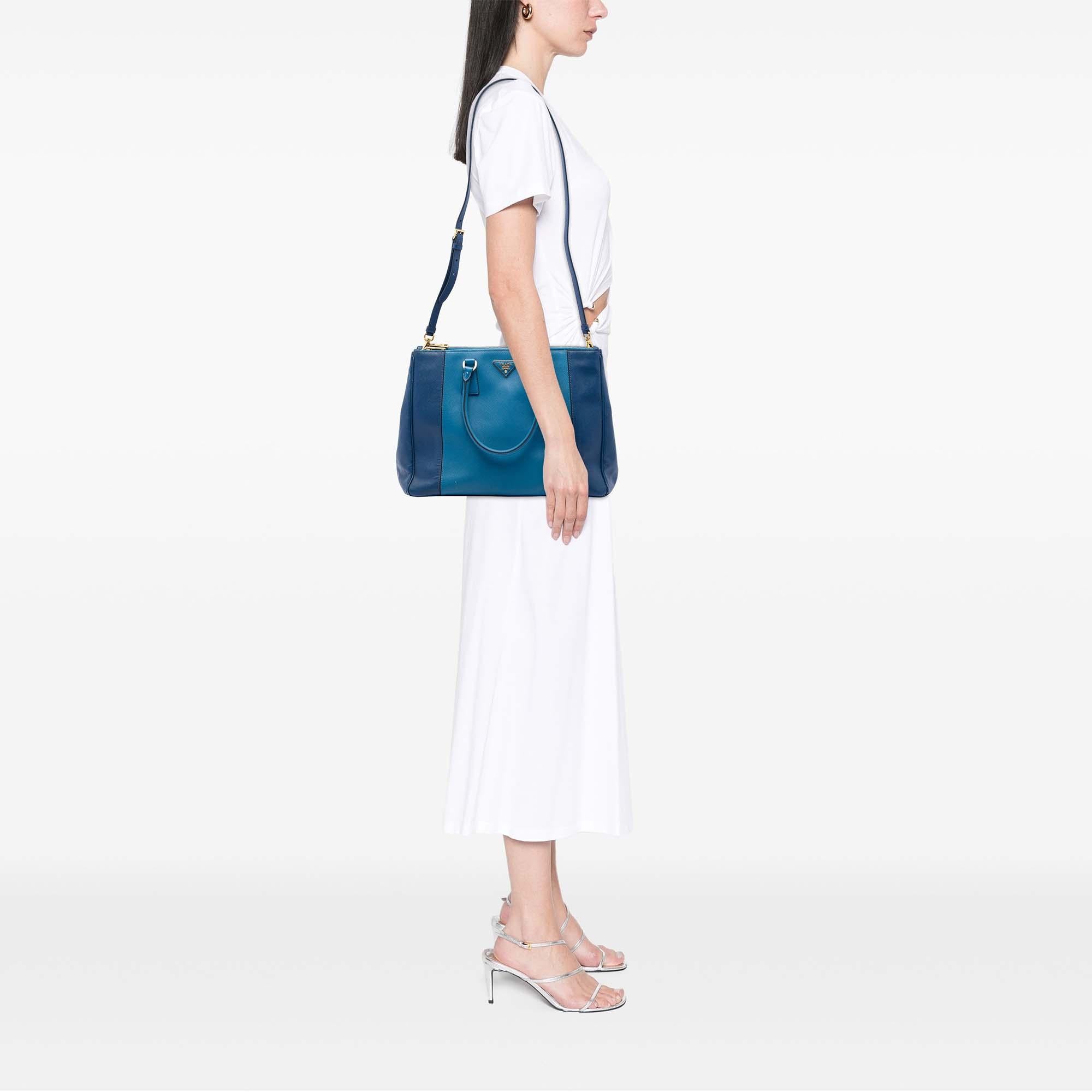 Prada Large Bicolor Saffiano Lux Galleria Double Zip Satchel