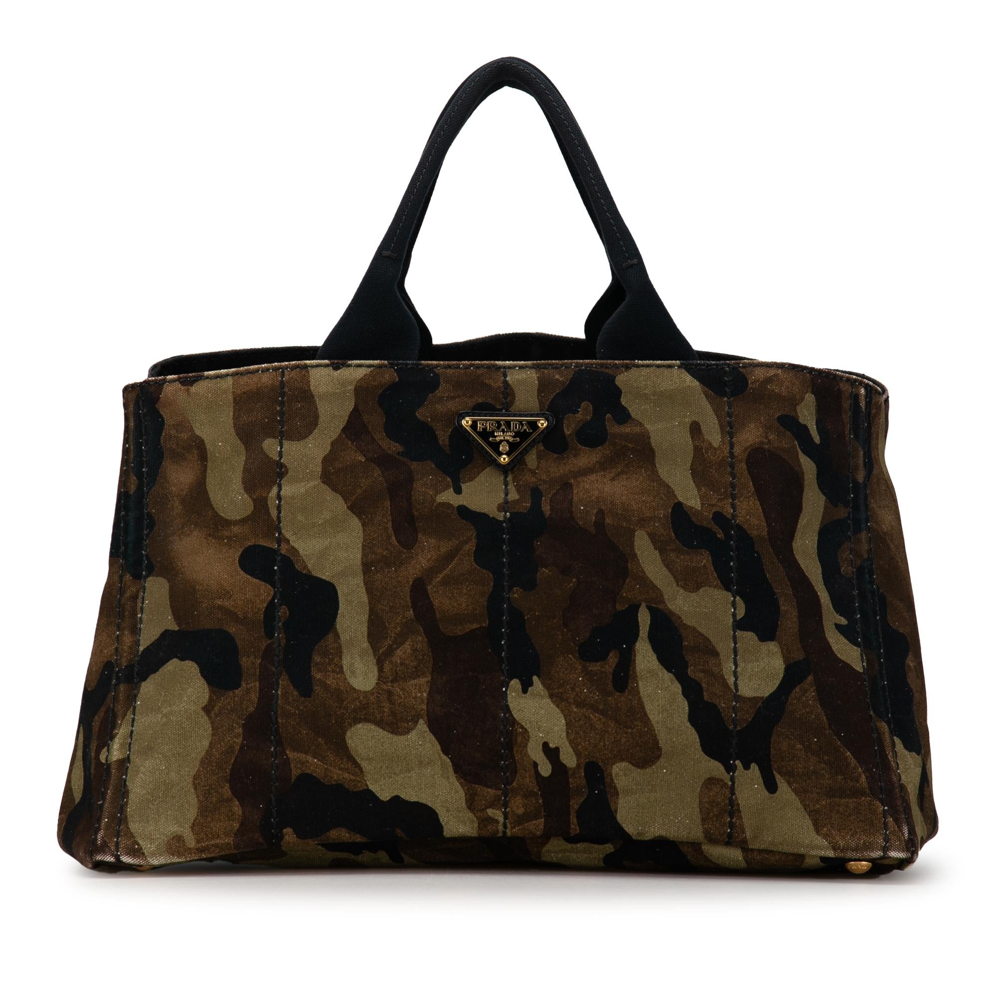 PRADA CANAPA 希少カモフラハイビスカス柄 トートバッグ PRADA Camouflage Canapa GM Hand Bag Canvas Purple Gold Auth 137846