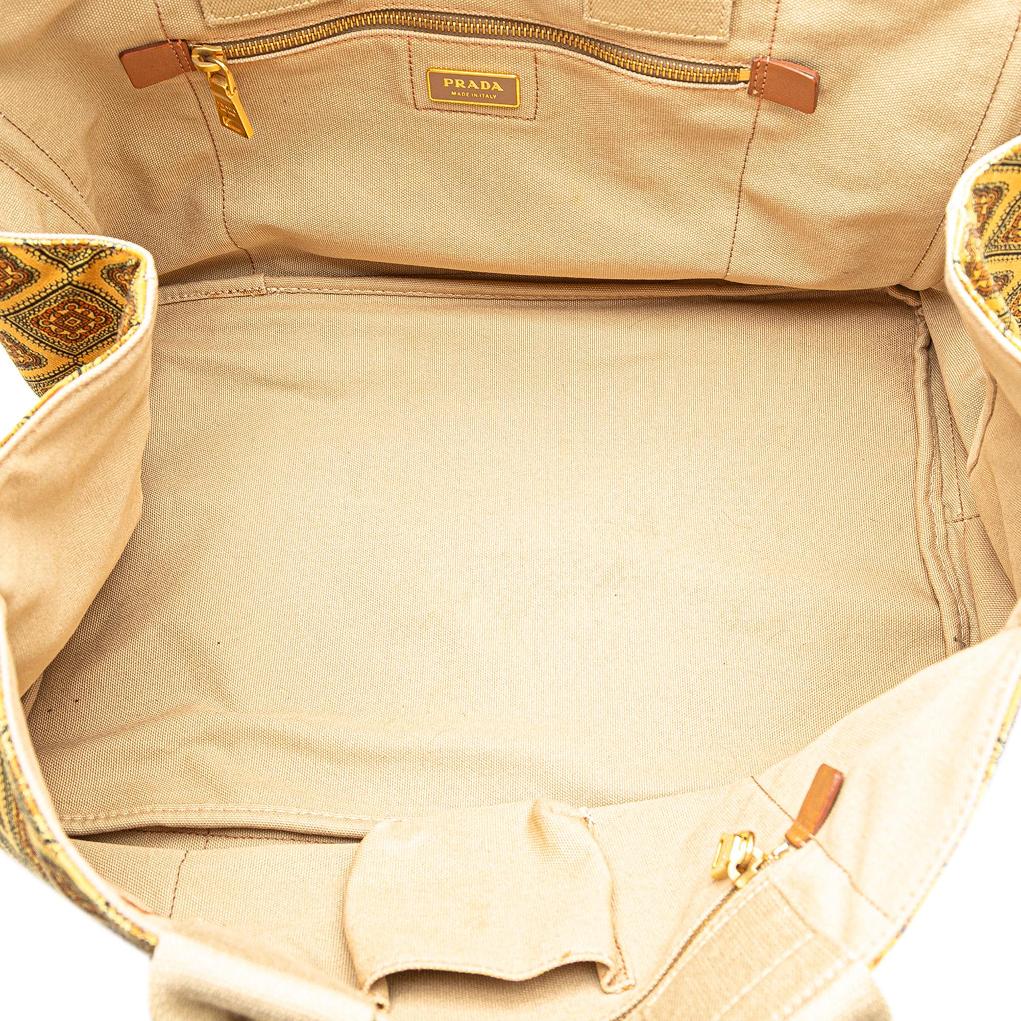 Prada Large Canvas Printed Canapa Satchel