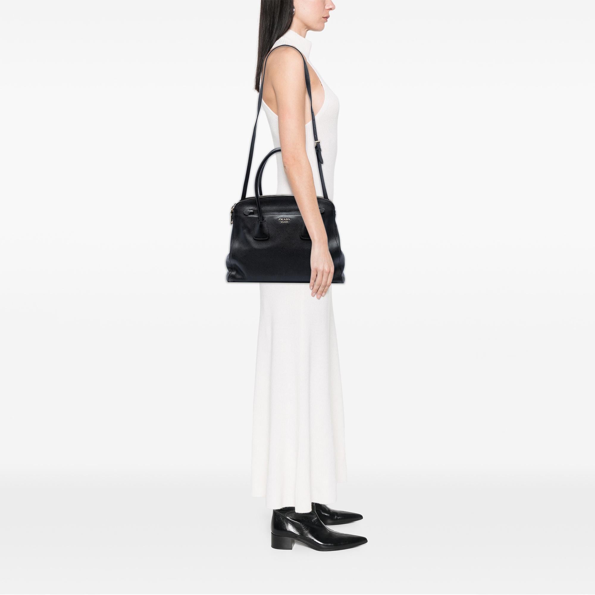 Prada Large Saffiano Cuir Double Zip Top Handle Bag