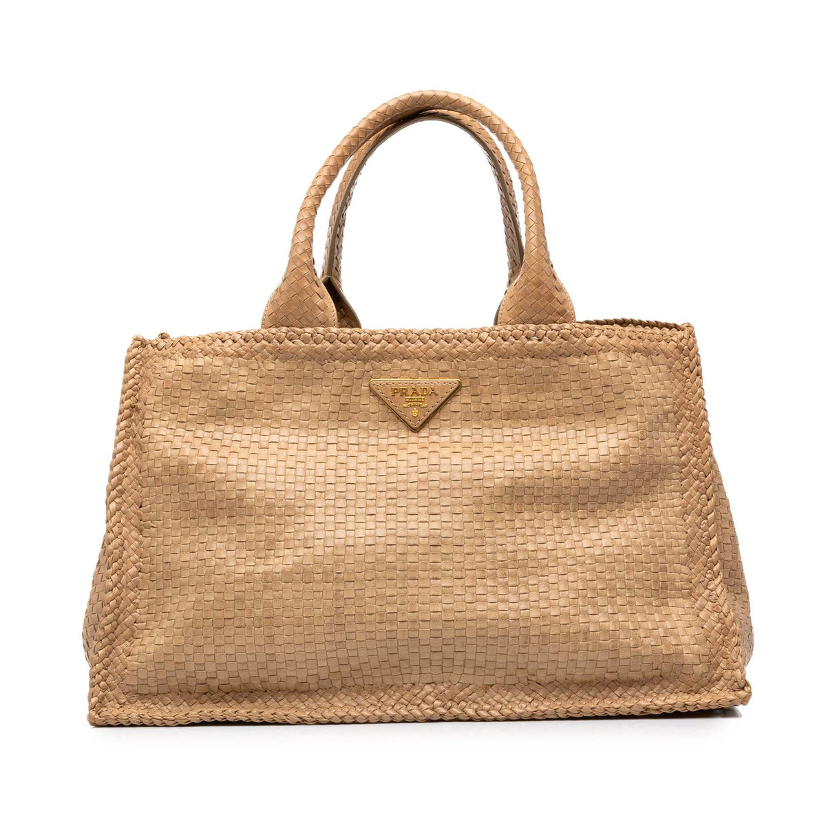 Prada Large Woven Goatskin Madras Shopping Tote