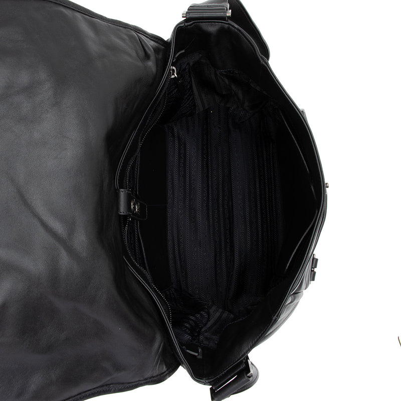 Prada Leather Double Buckle Flap Messenger Bag (SHF-S0azoS)