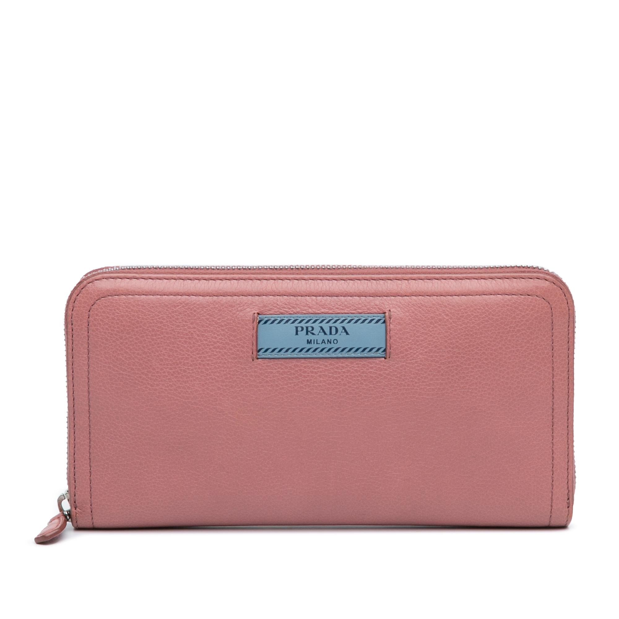 Prada Leather Etiquette Zip Around Wallet