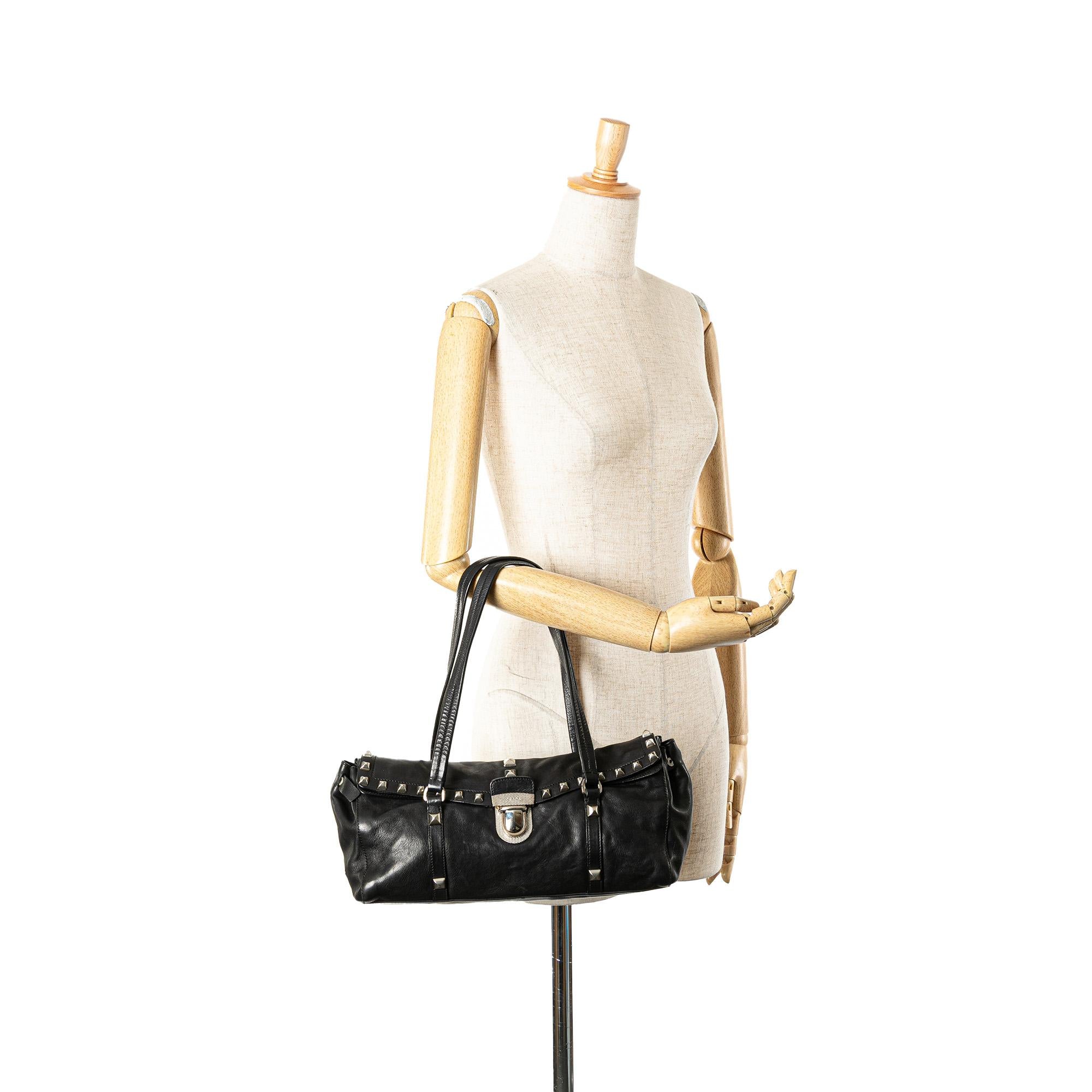 Prada Leather Studded Easy Shoulder Bag