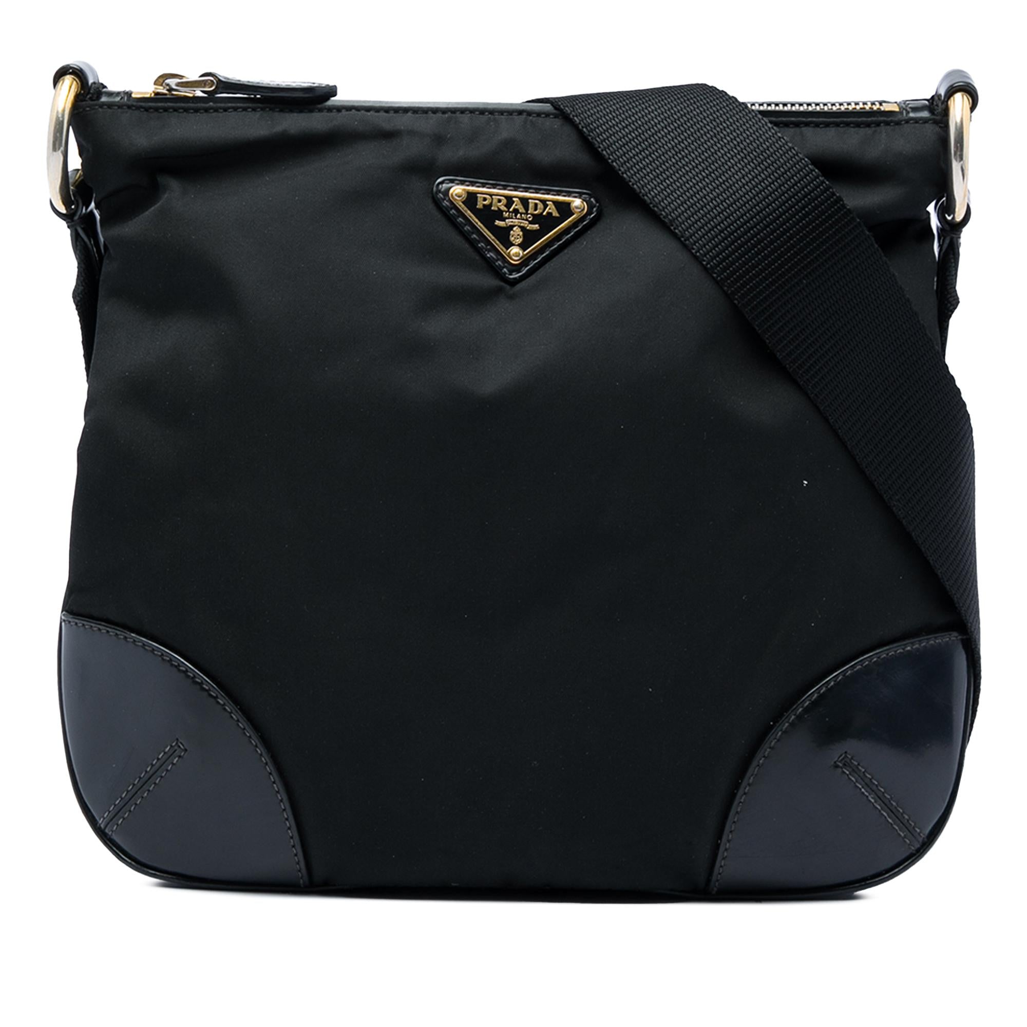Prada Leather Trimmed Tessuto Zip Top Crossbody