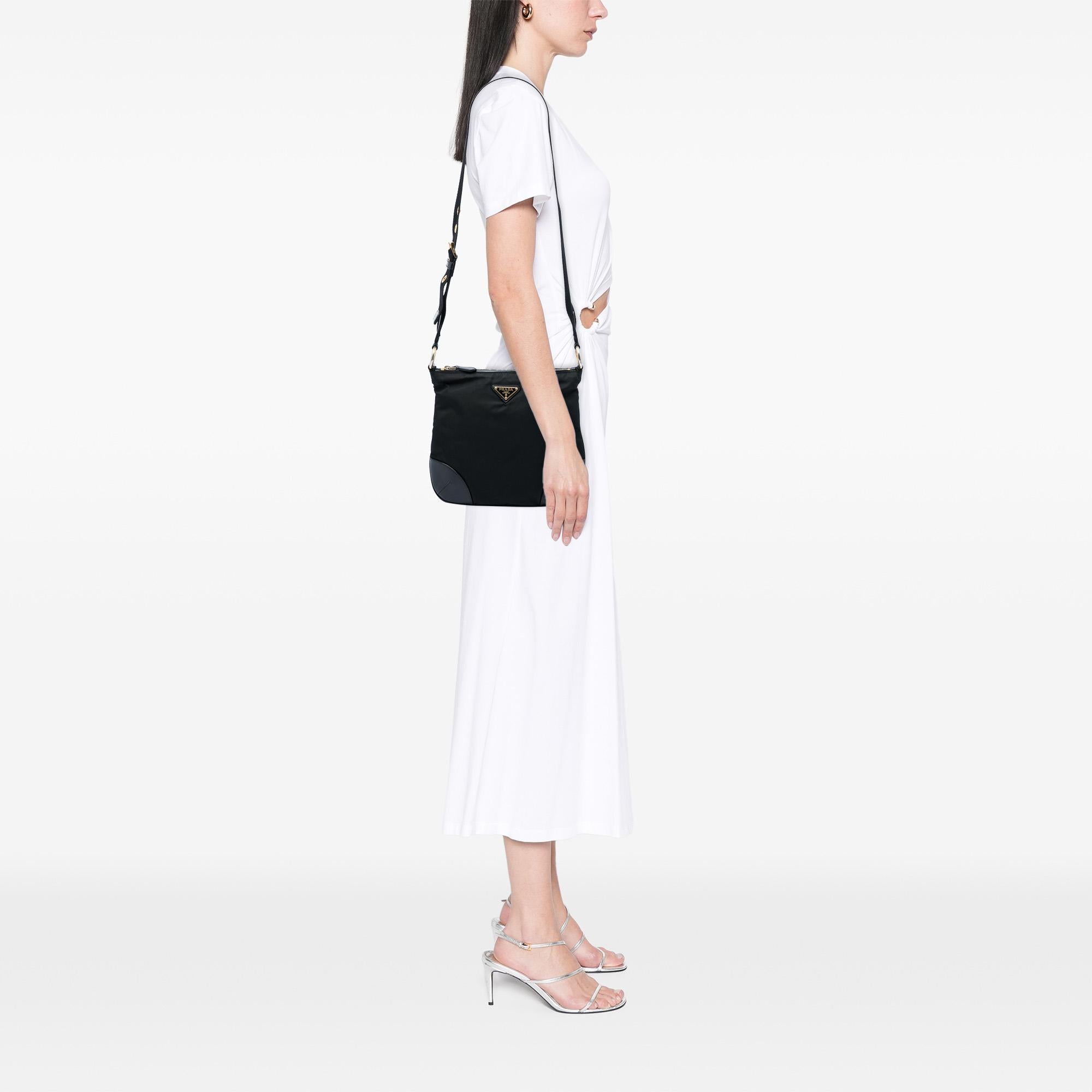 Prada Leather Trimmed Tessuto Zip Top Crossbody
