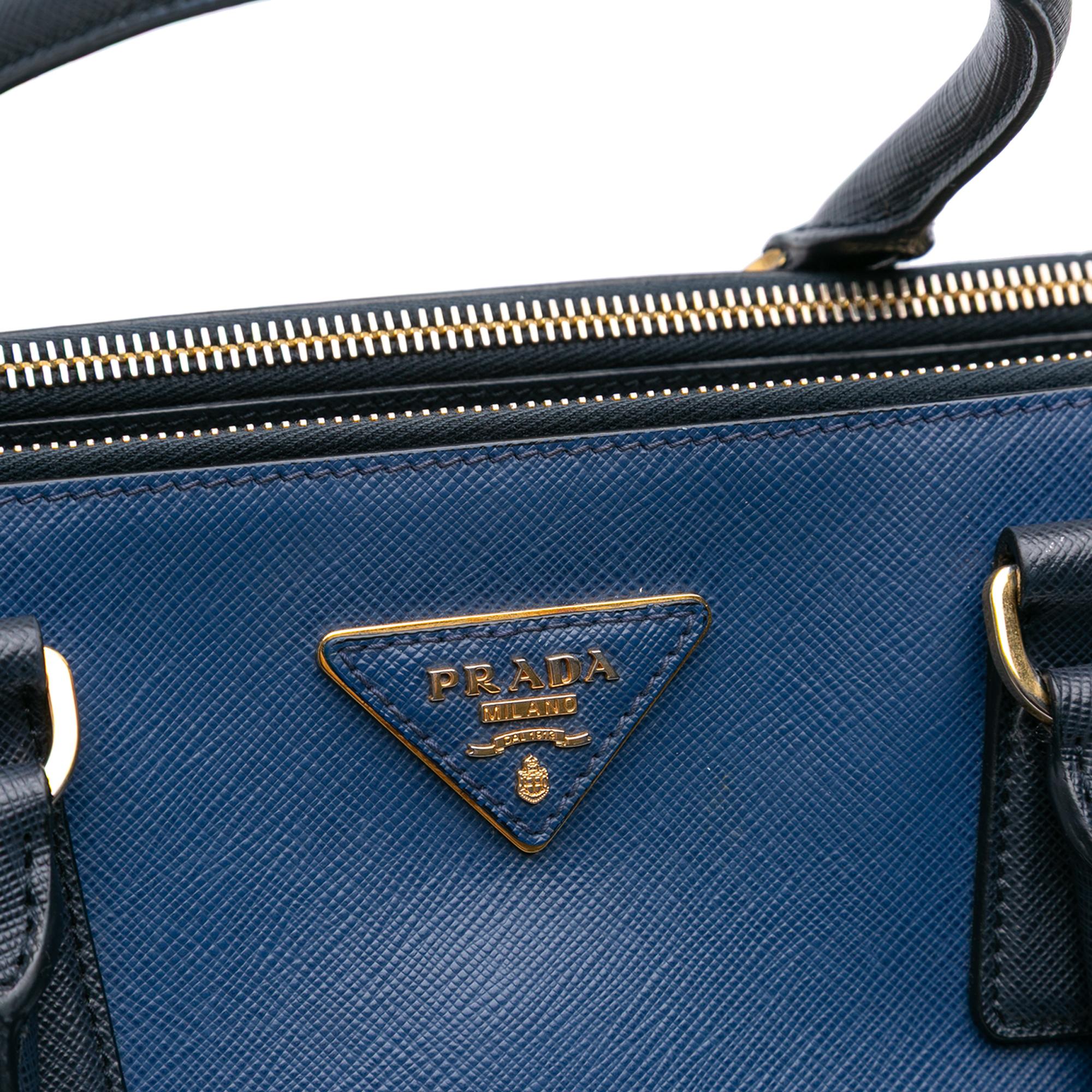 Prada Medium Bicolor Saffiano Lux Galleria Double Zip Satchel