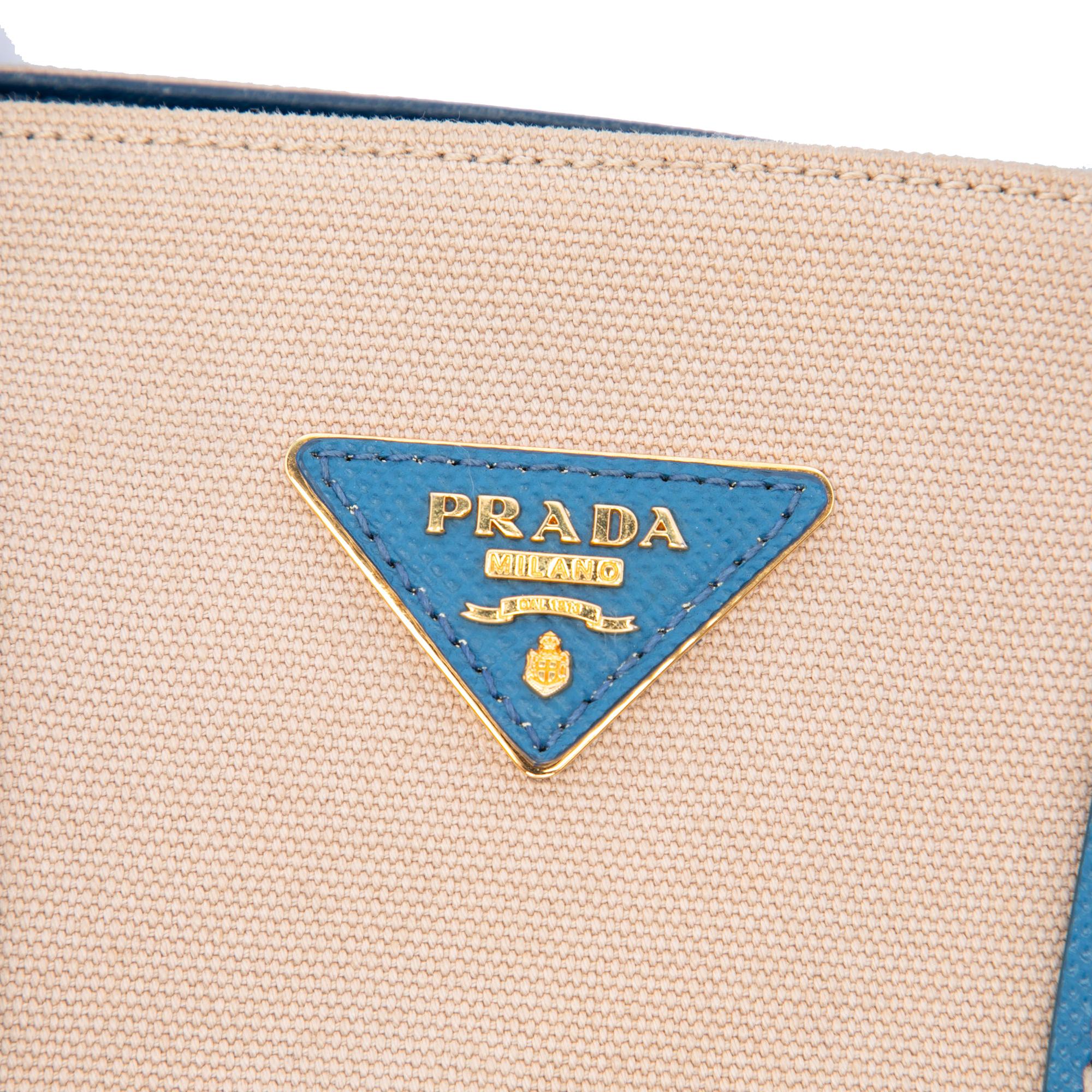 Prada Medium Saffiano Cuir Trimmed Canvas Double Satchel