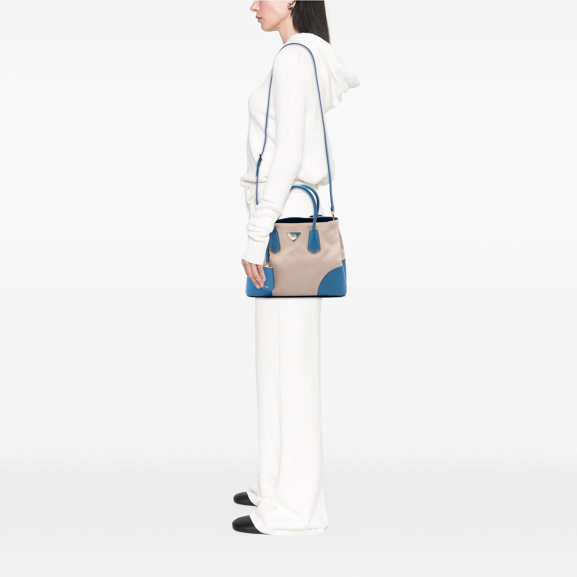 Prada Medium Saffiano Cuir Trimmed Canvas Double Satchel