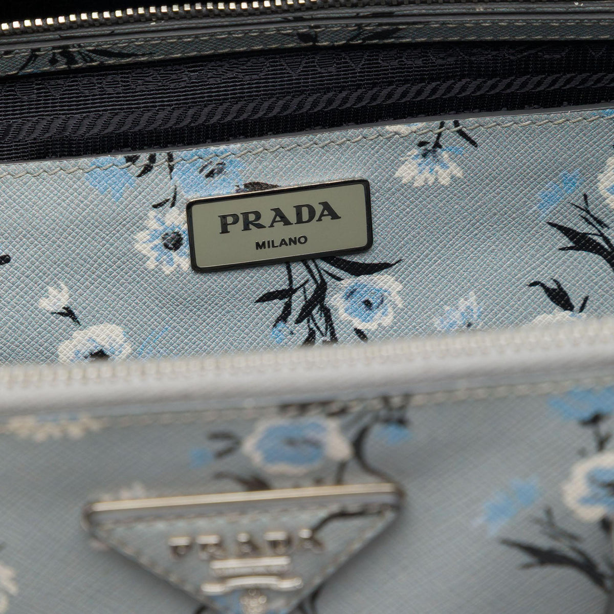 Prada Medium Saffiano Lux Galleria Floral Print Double Zip Satchel