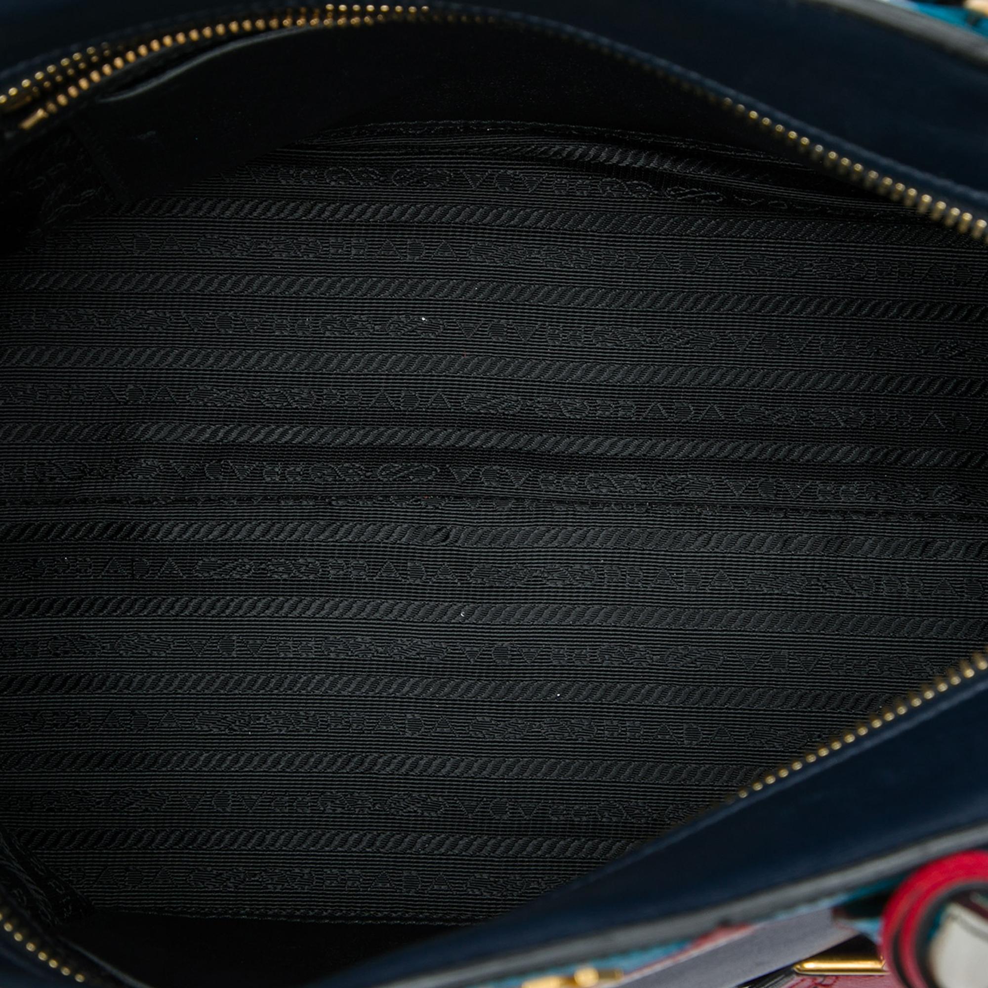 Prada Medium Saffiano Trimmed City Calf Greca Esplanade Satchel